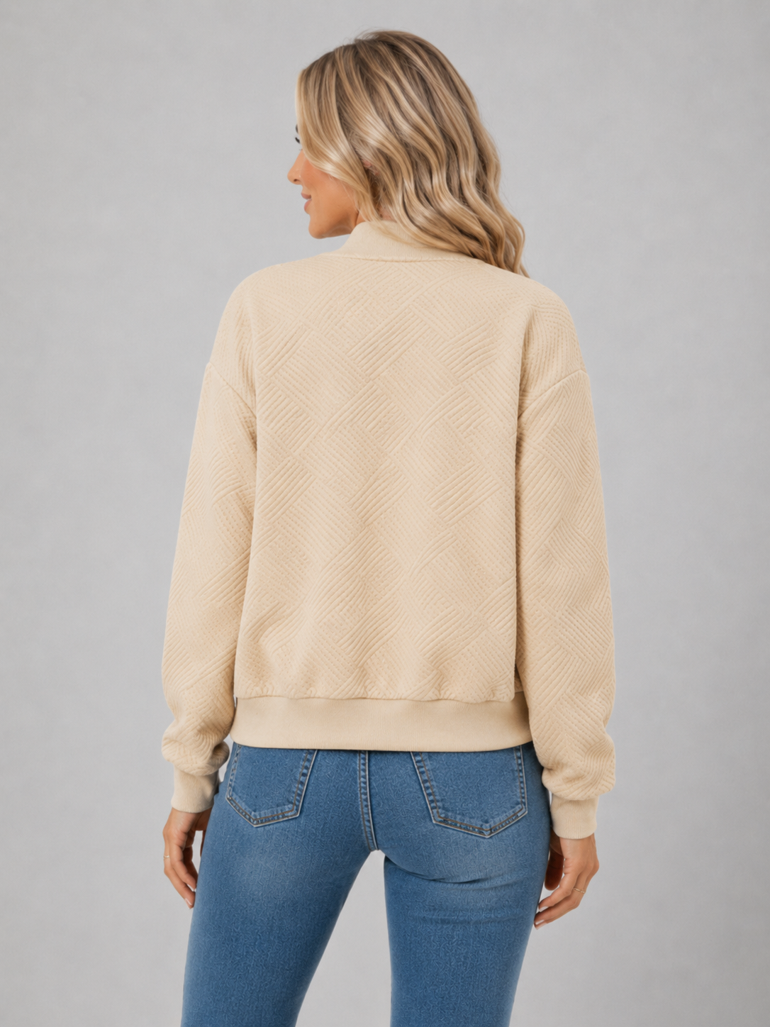 Women’s Textured Bomber Jacket with Ribbed Trim