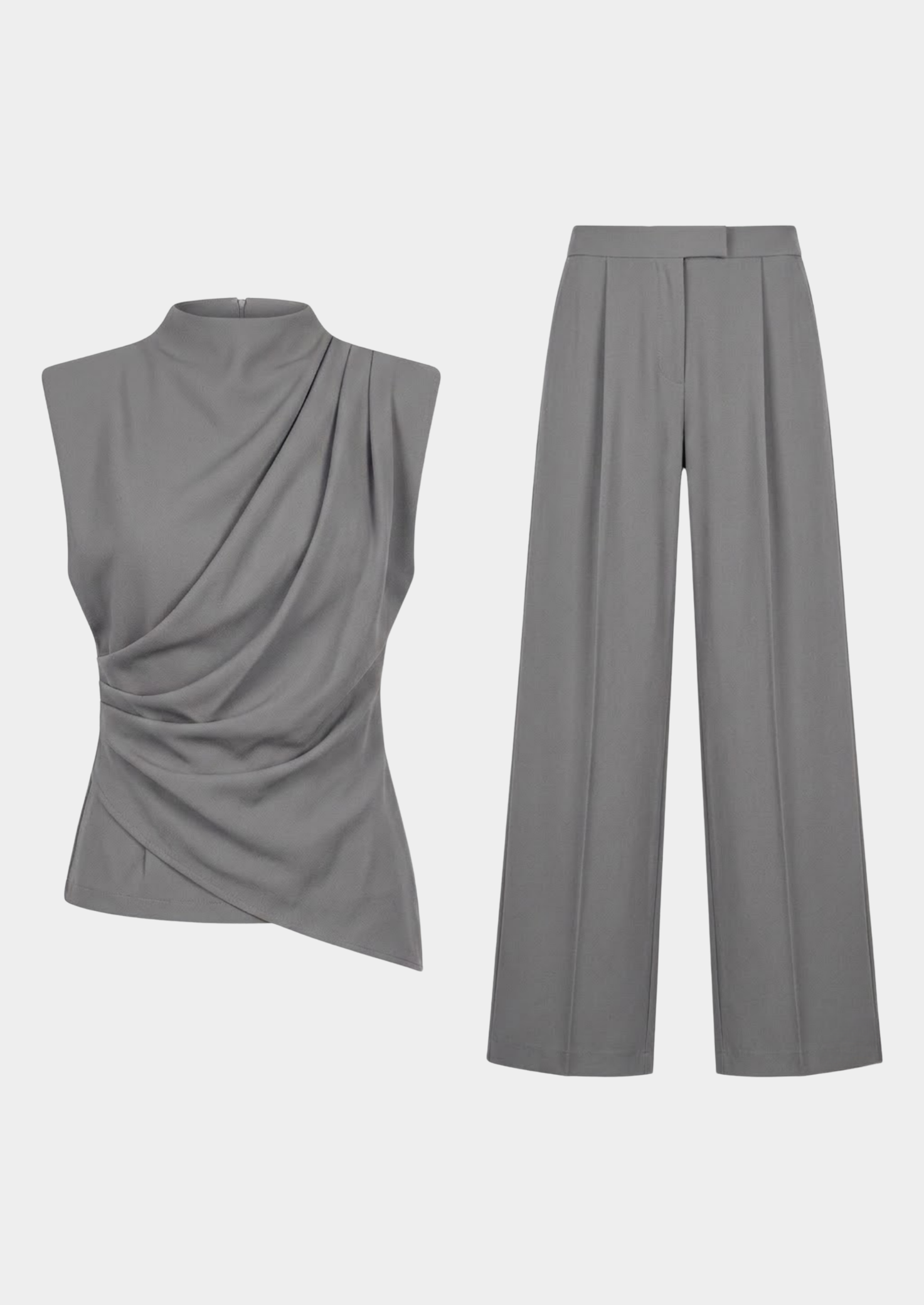 Women’s Two-Piece Set with Draped Sleeveless Top and Wide-Leg Trousers