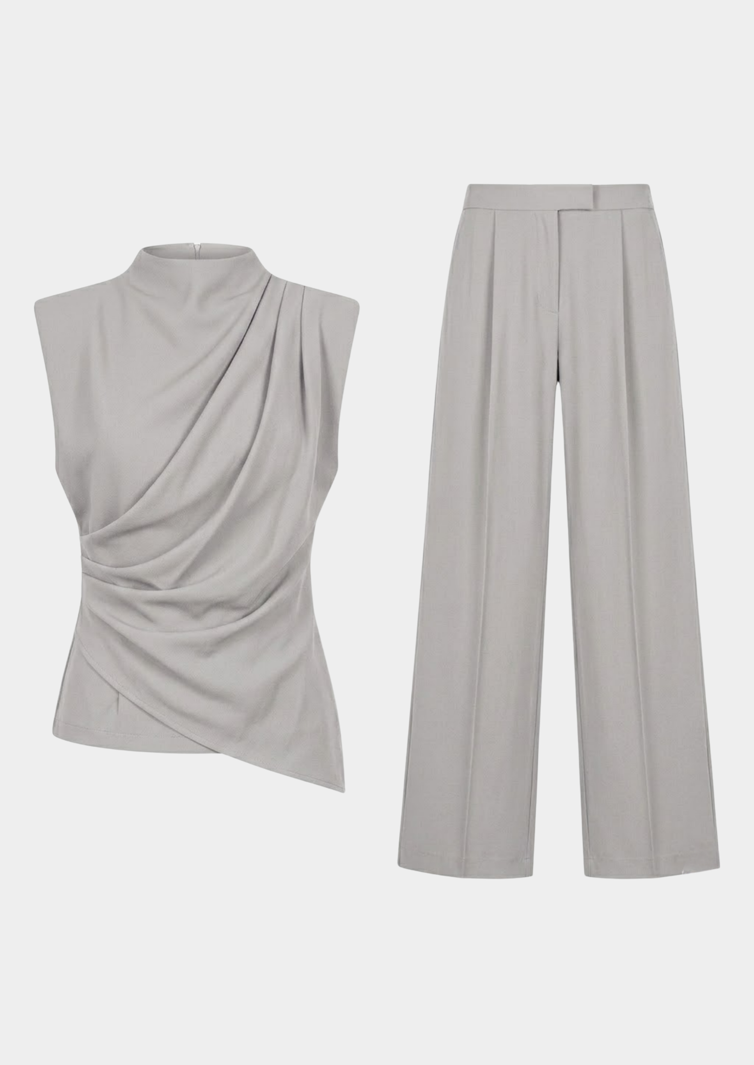 Women’s Two-Piece Set with Draped Sleeveless Top and Wide-Leg Trousers