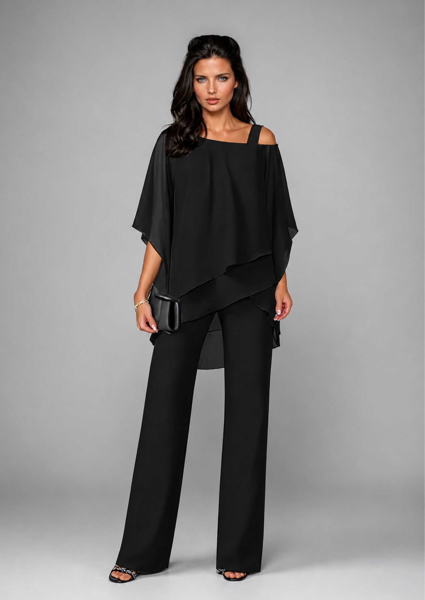 Women’s Two-Piece Set with Layered Top and Wide Leg Pants