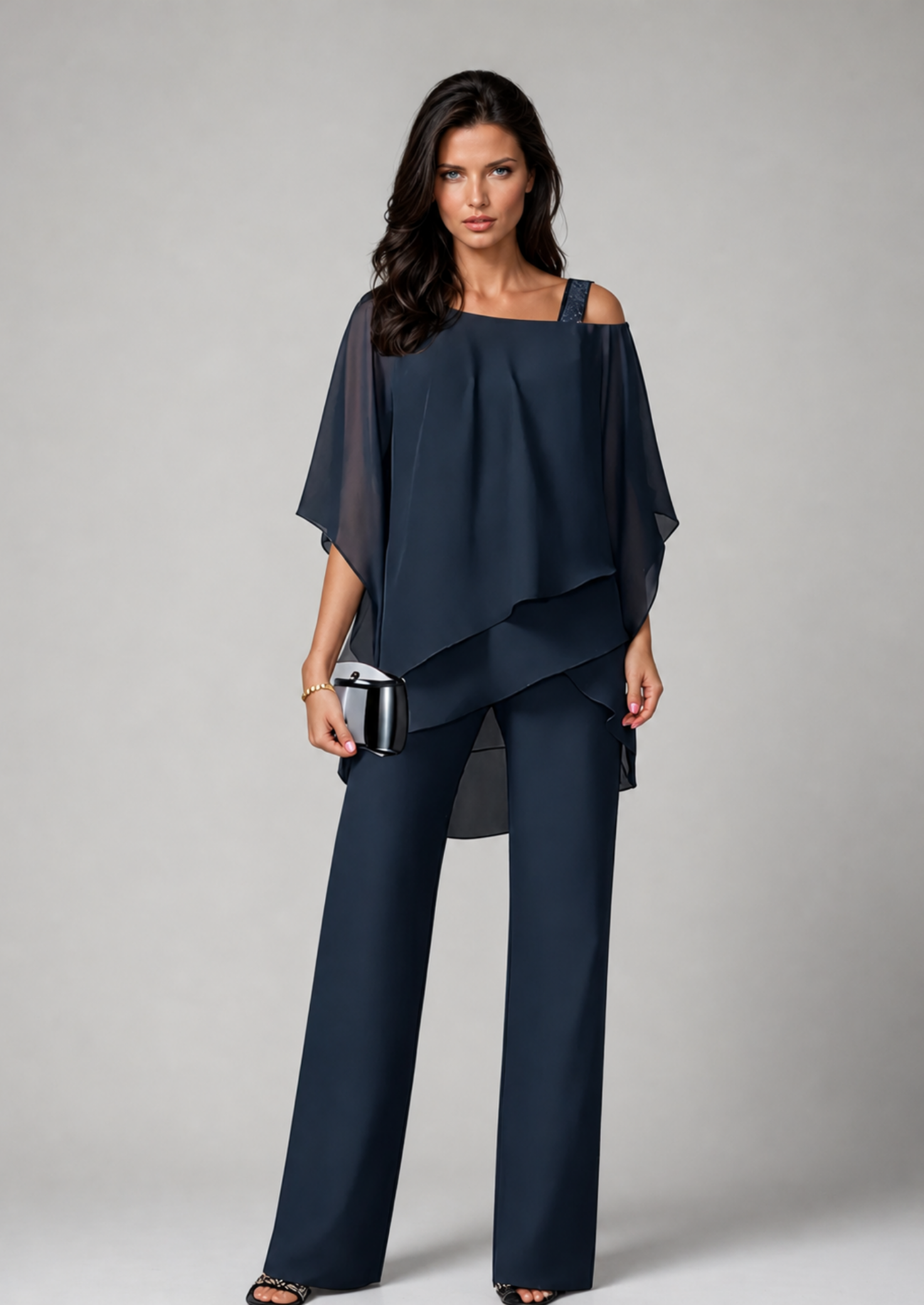 Women’s Two-Piece Set with Layered Top and Wide Leg Pants