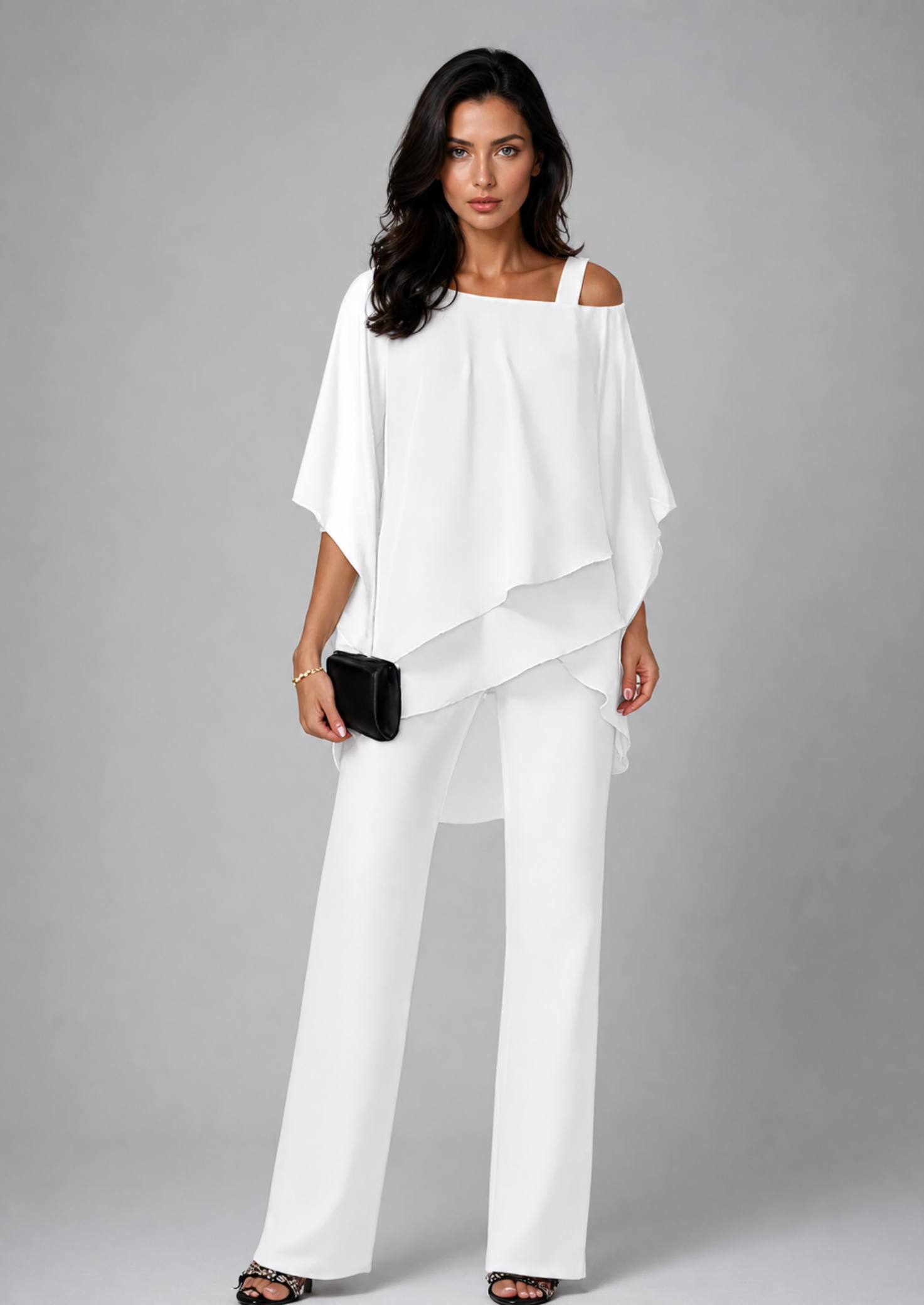 Women’s Two-Piece Set with Layered Top and Wide Leg Pants