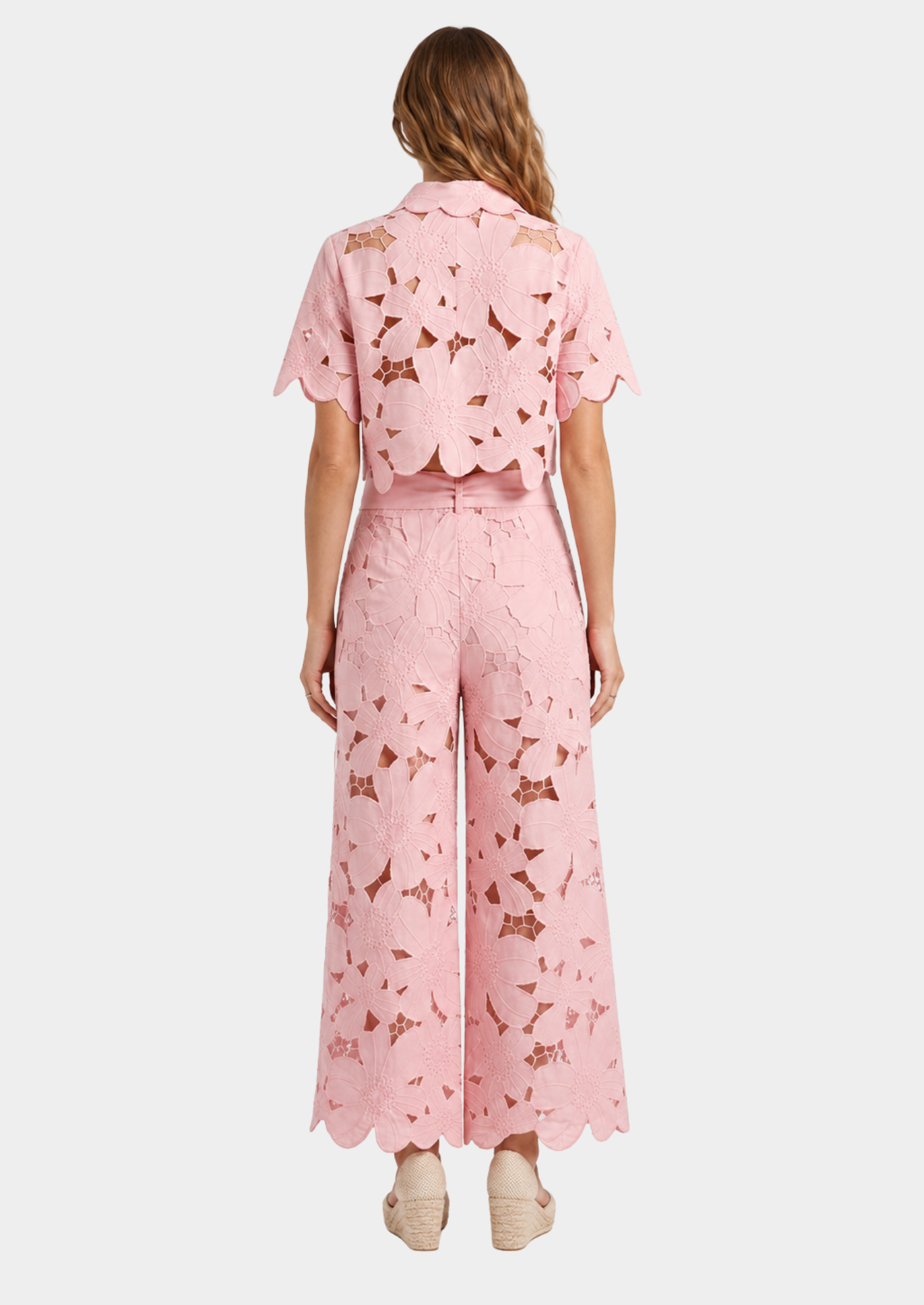 Women’s Two-Piece Set with Short Sleeve Top and Wide-Leg Trousers