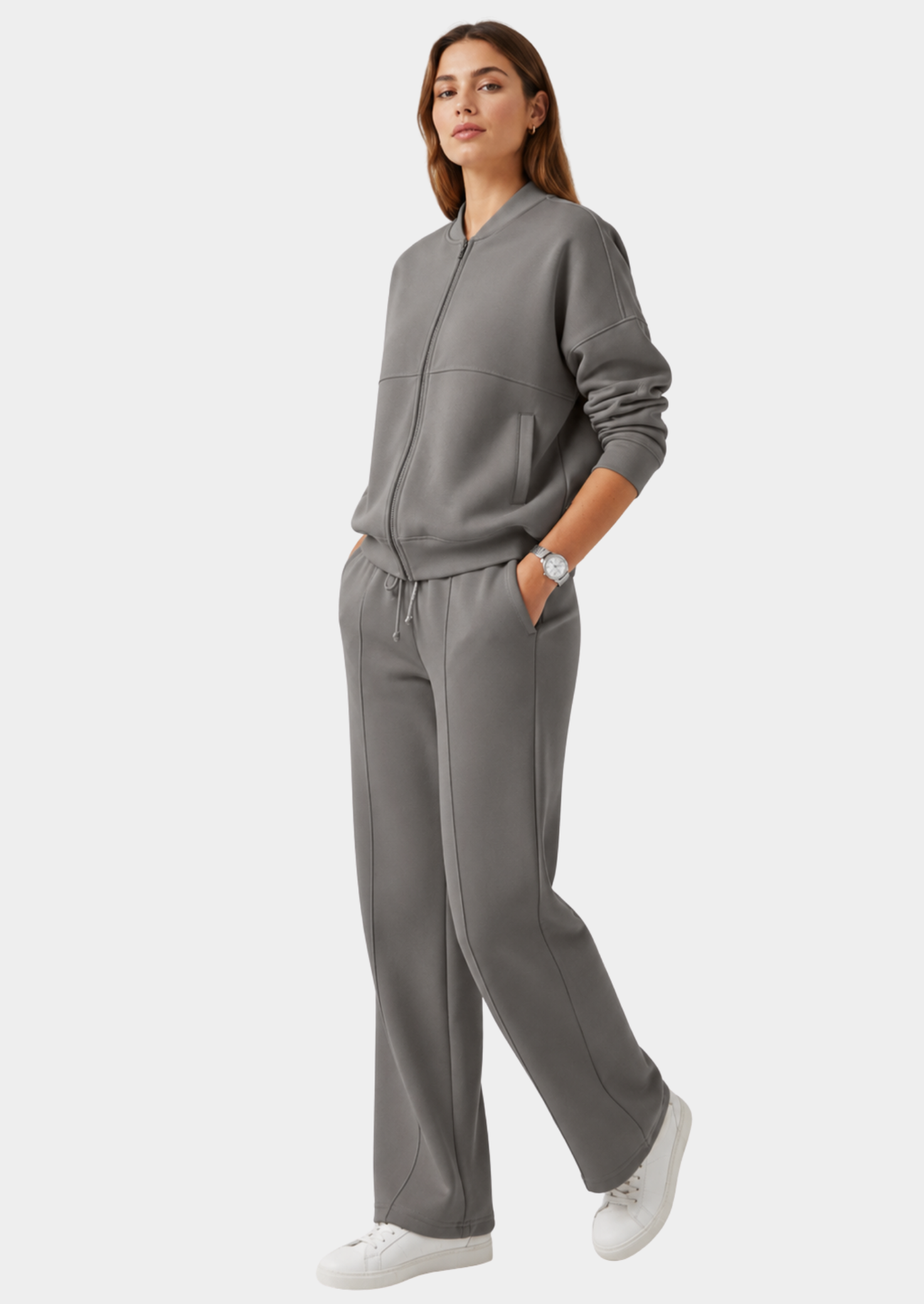 Women’s Two-Piece Set with Zip Jacket and Wide-Leg Trousers