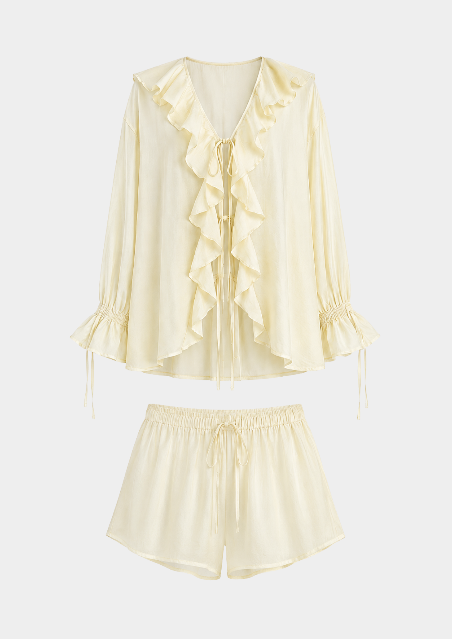 Women’s V-Neck Shirt and Shorts Set with Ruffle Trim