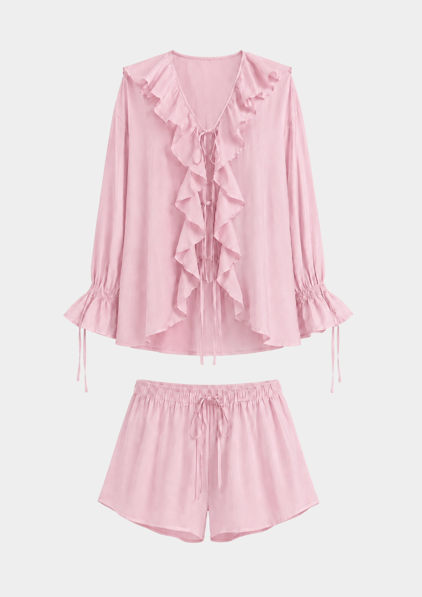 Women’s V-Neck Shirt and Shorts Set with Ruffle Trim