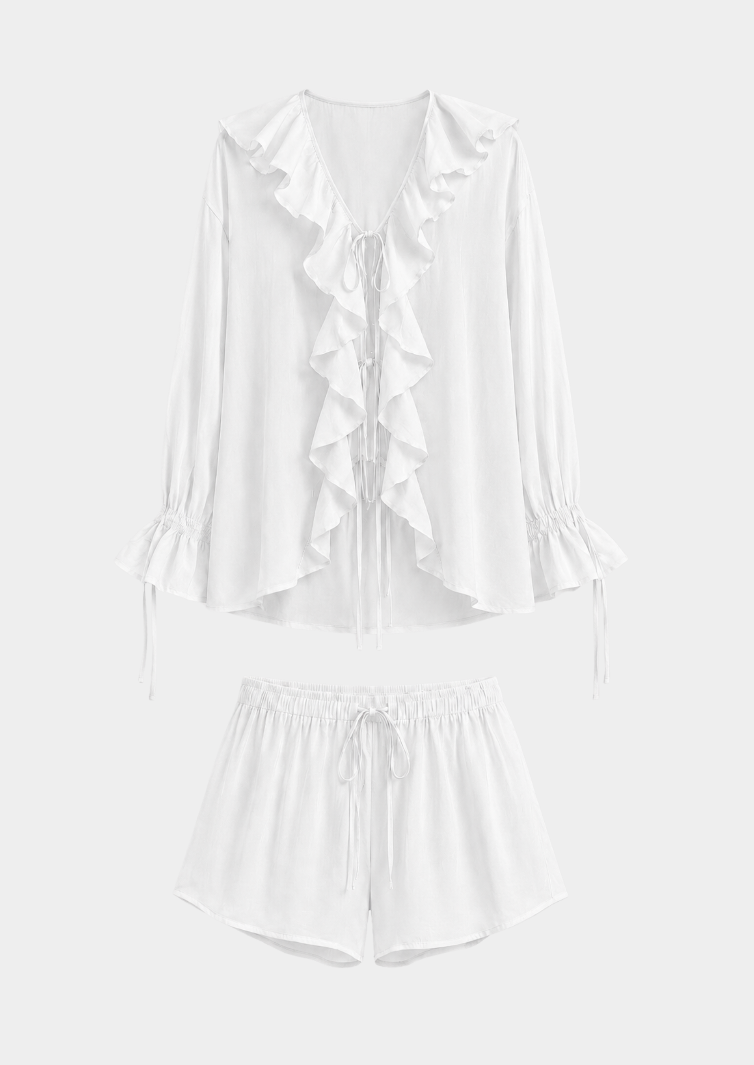 Women’s V-Neck Shirt and Shorts Set with Ruffle Trim