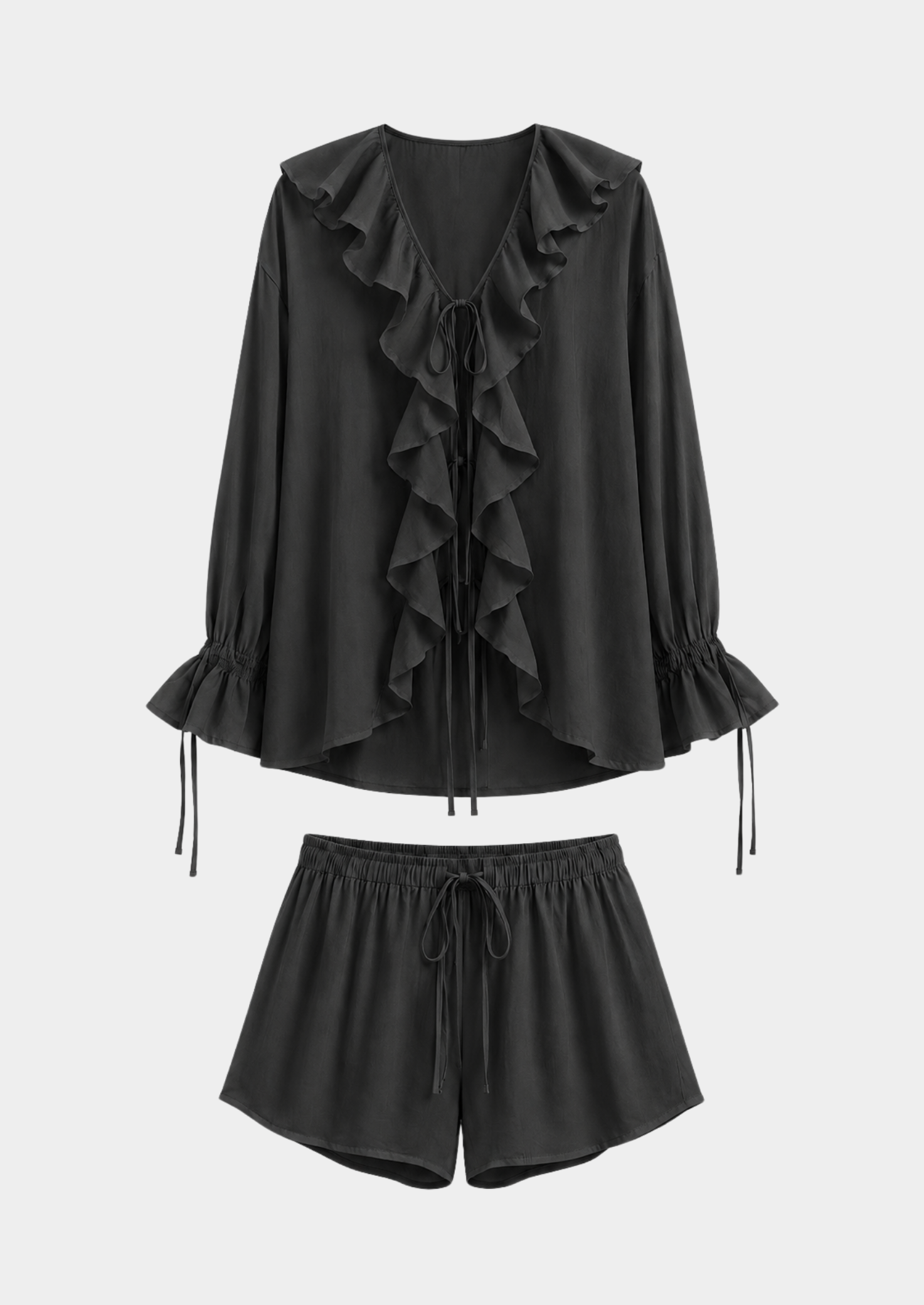 Women’s V-Neck Shirt and Shorts Set with Ruffle Trim