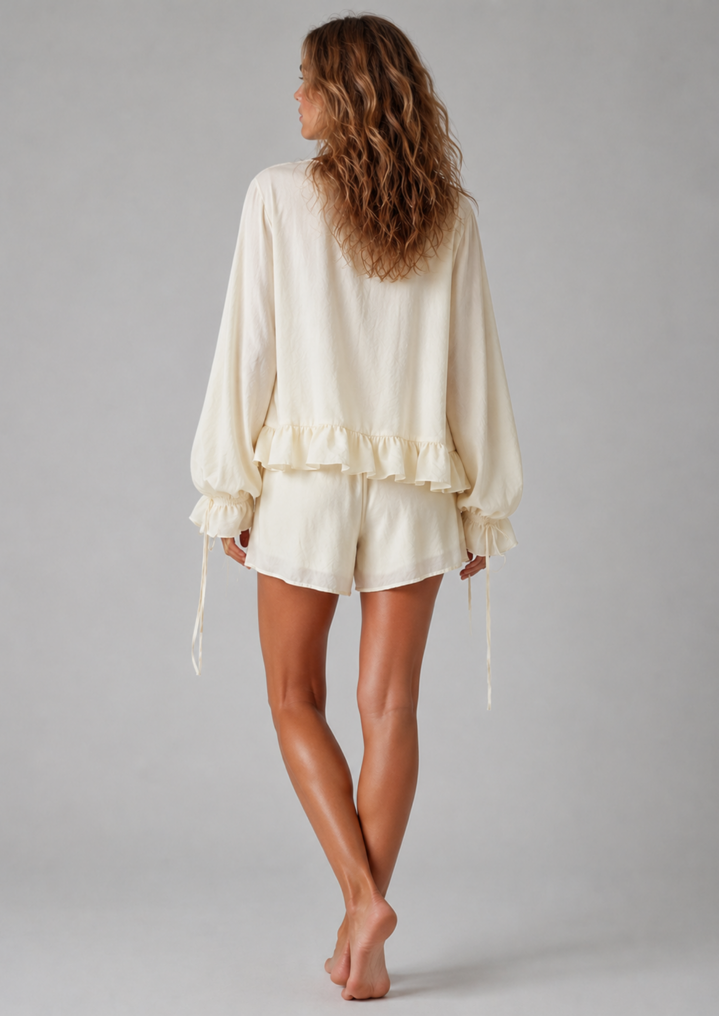 Women’s V-Neck Shirt and Shorts Set with Ruffle Trim