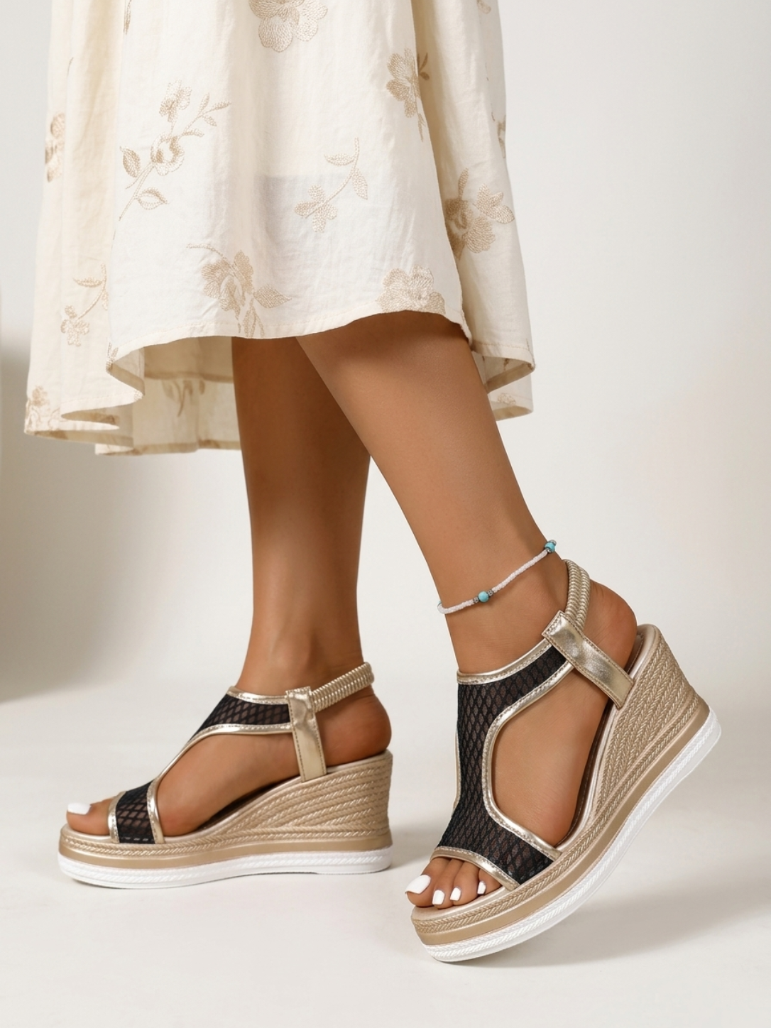 Women’s Wedge Sandals with Open Toe and Slingback Strap