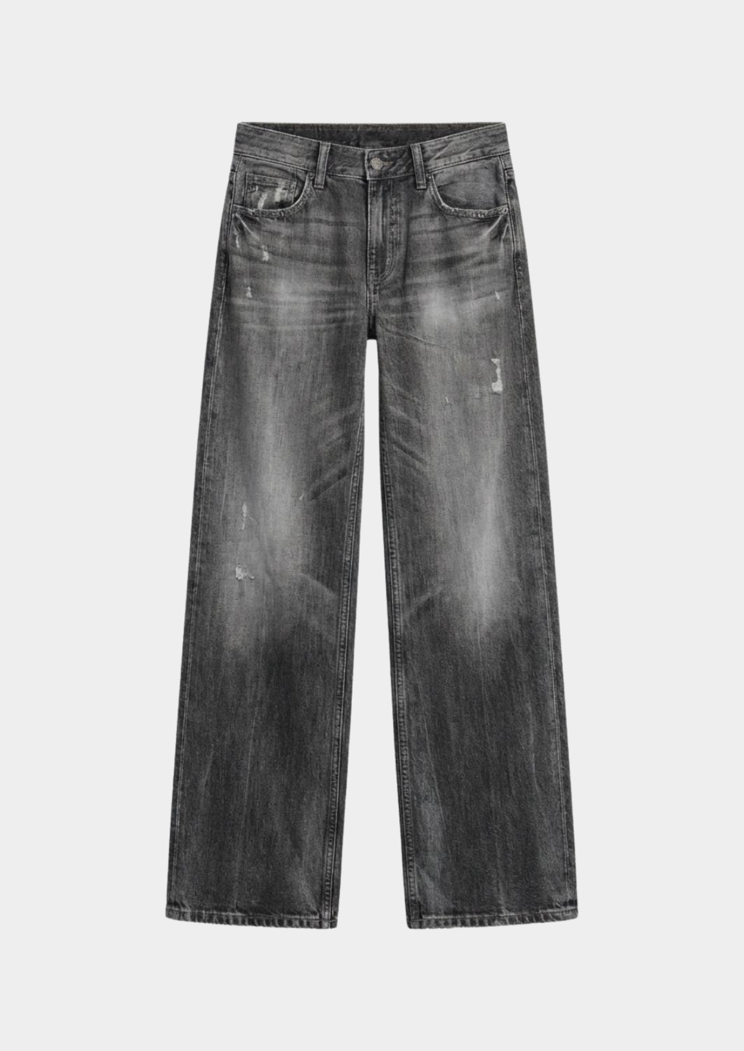 Women’s Wide-Leg Jeans with High Waist and Distressed Finish
