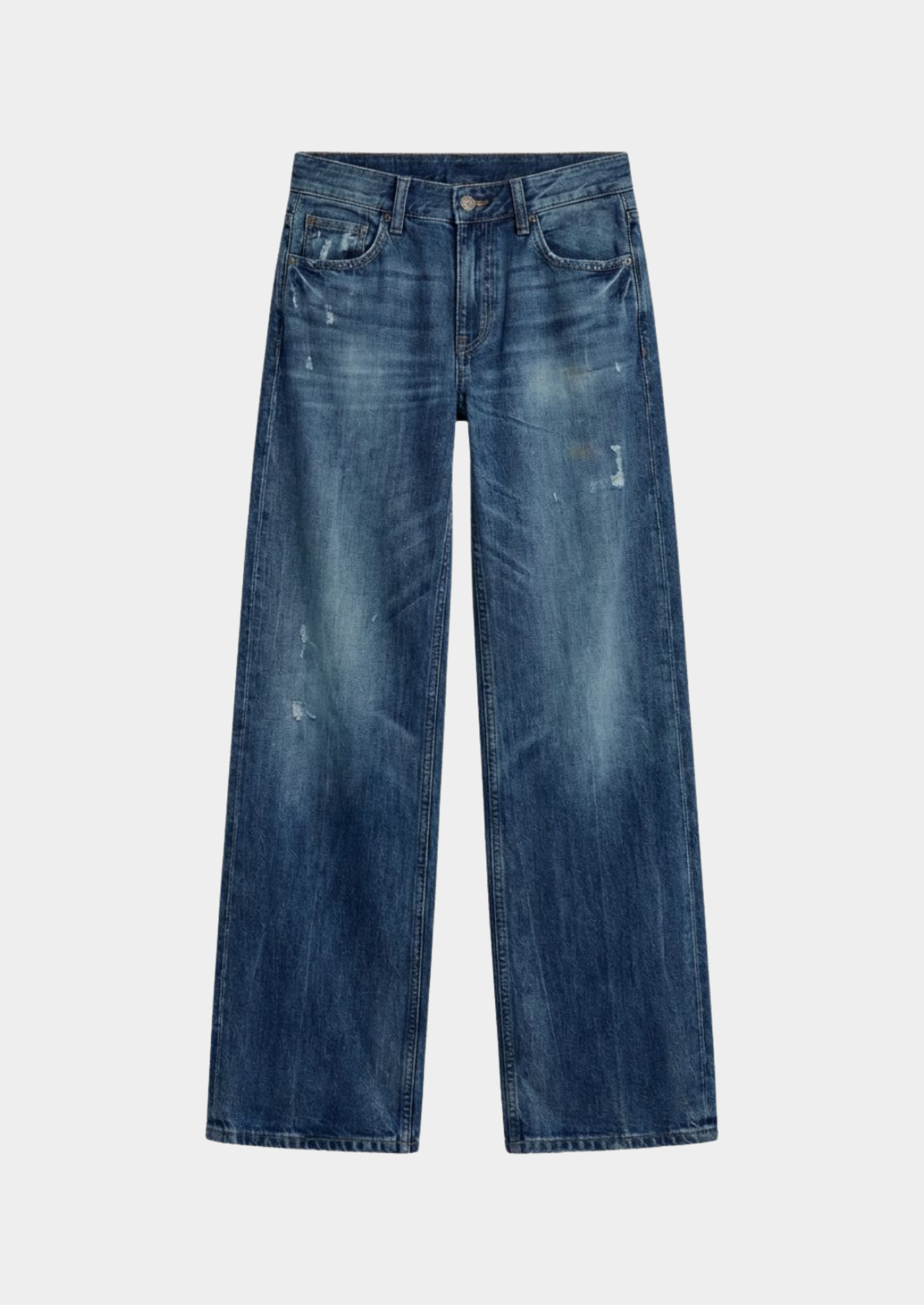 Women’s Wide-Leg Jeans with High Waist and Distressed Finish