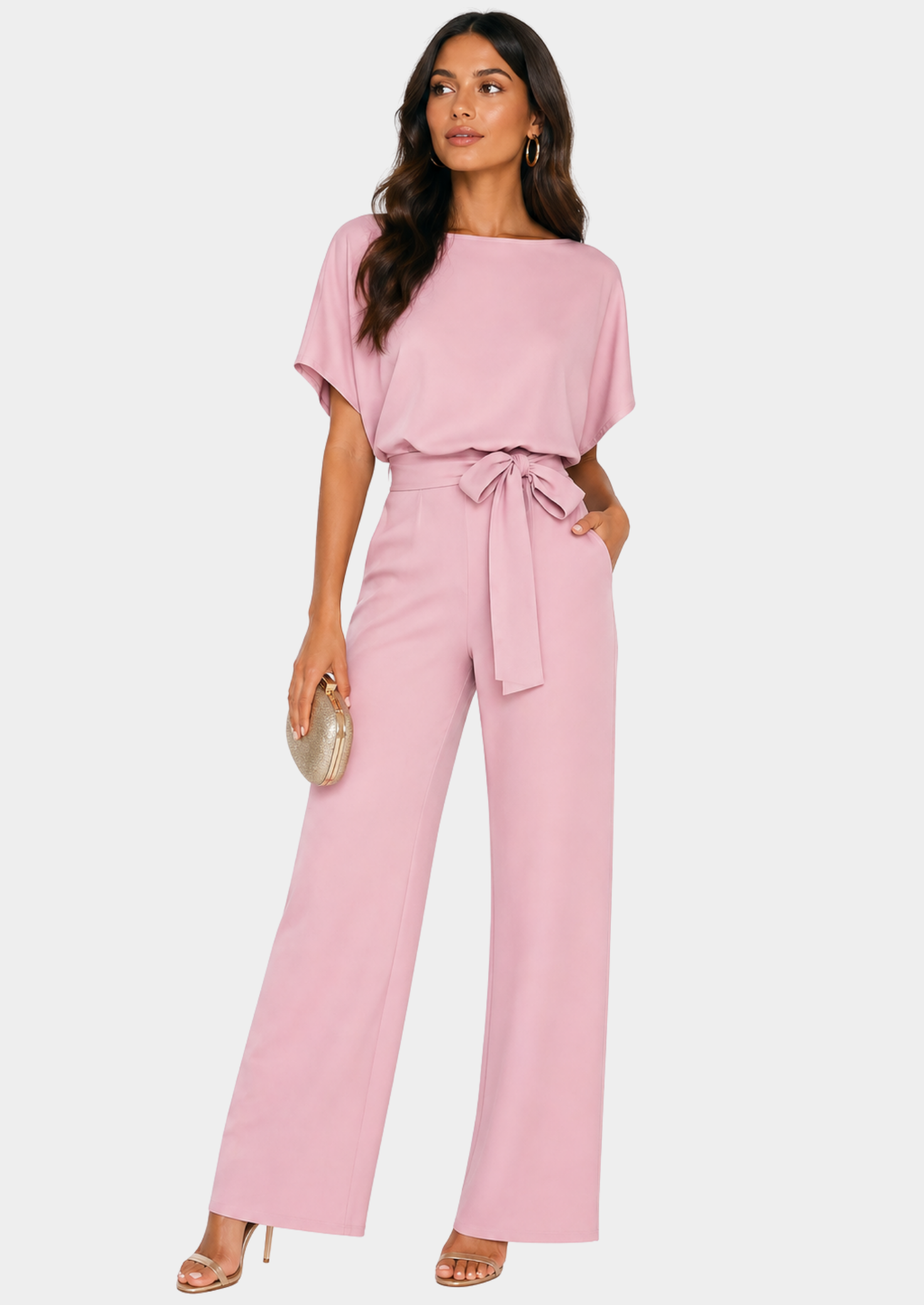 Women’s Wide-Leg Jumpsuit with Scoop Neckline and Belt