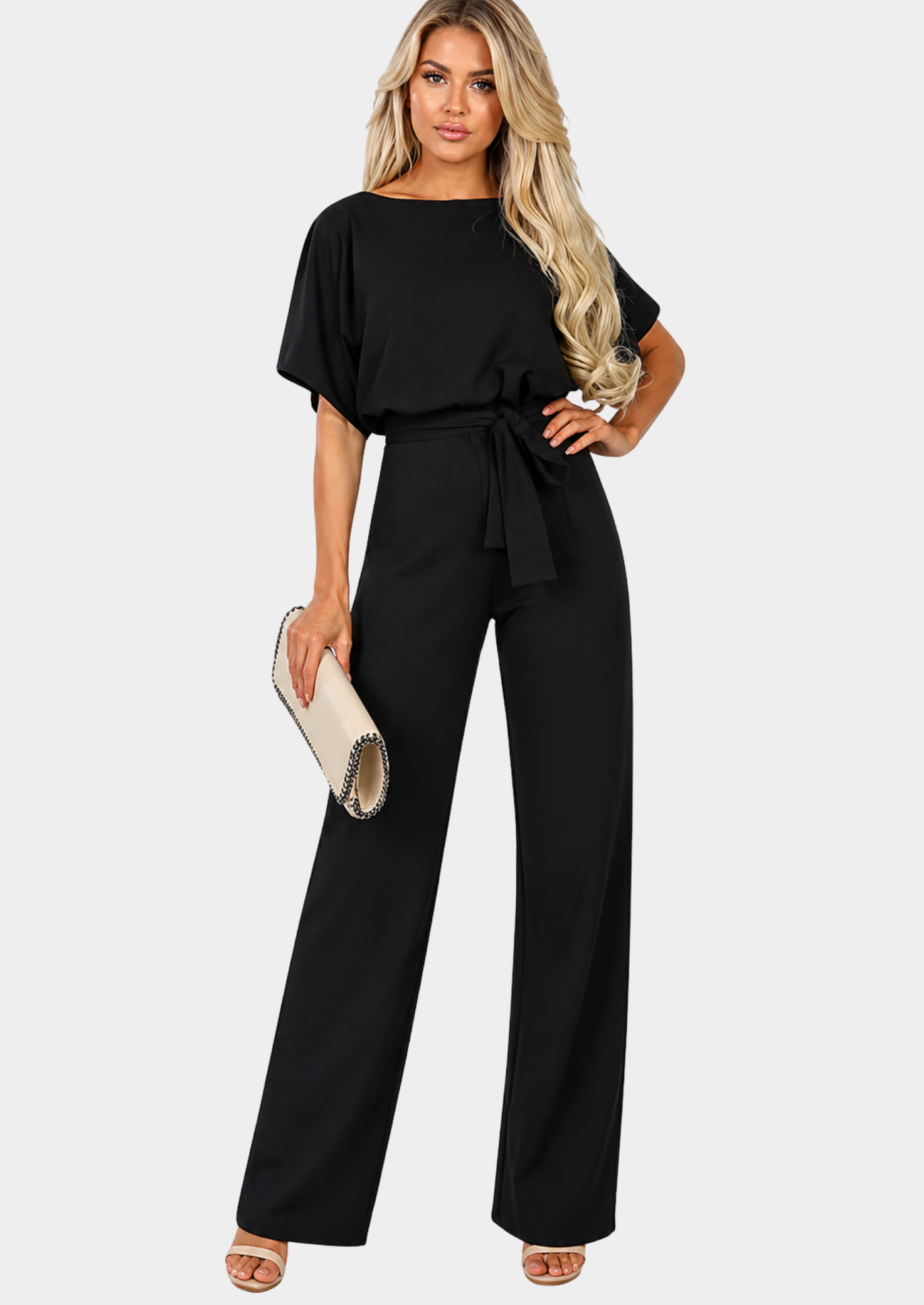 Women’s Wide-Leg Jumpsuit with Scoop Neckline and Belt