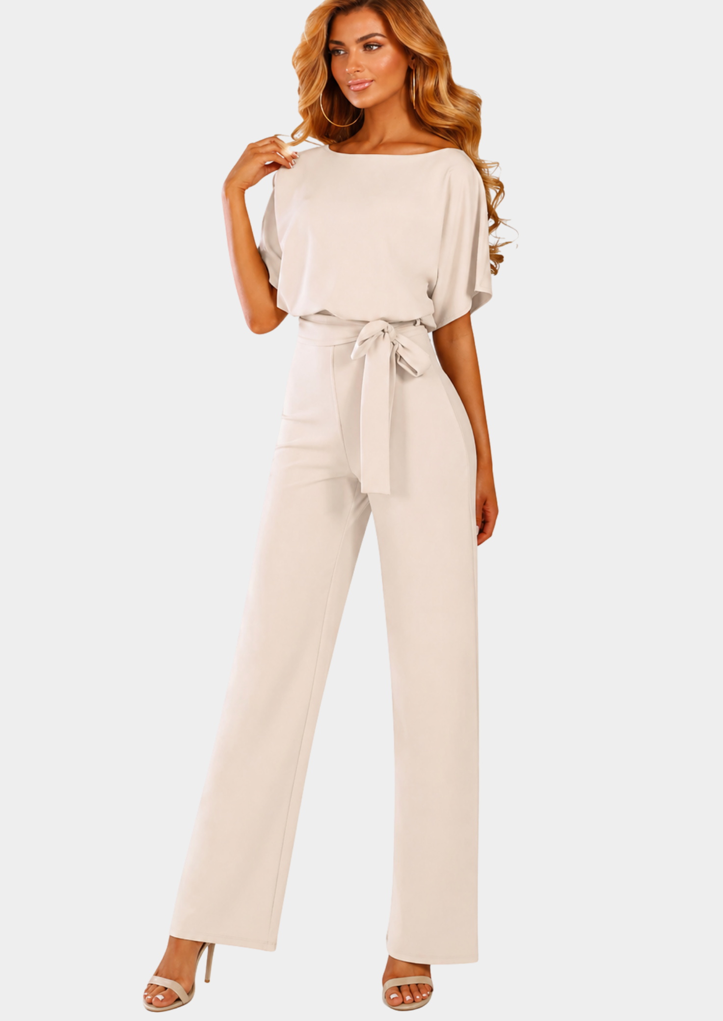 Women’s Wide-Leg Jumpsuit with Scoop Neckline and Belt