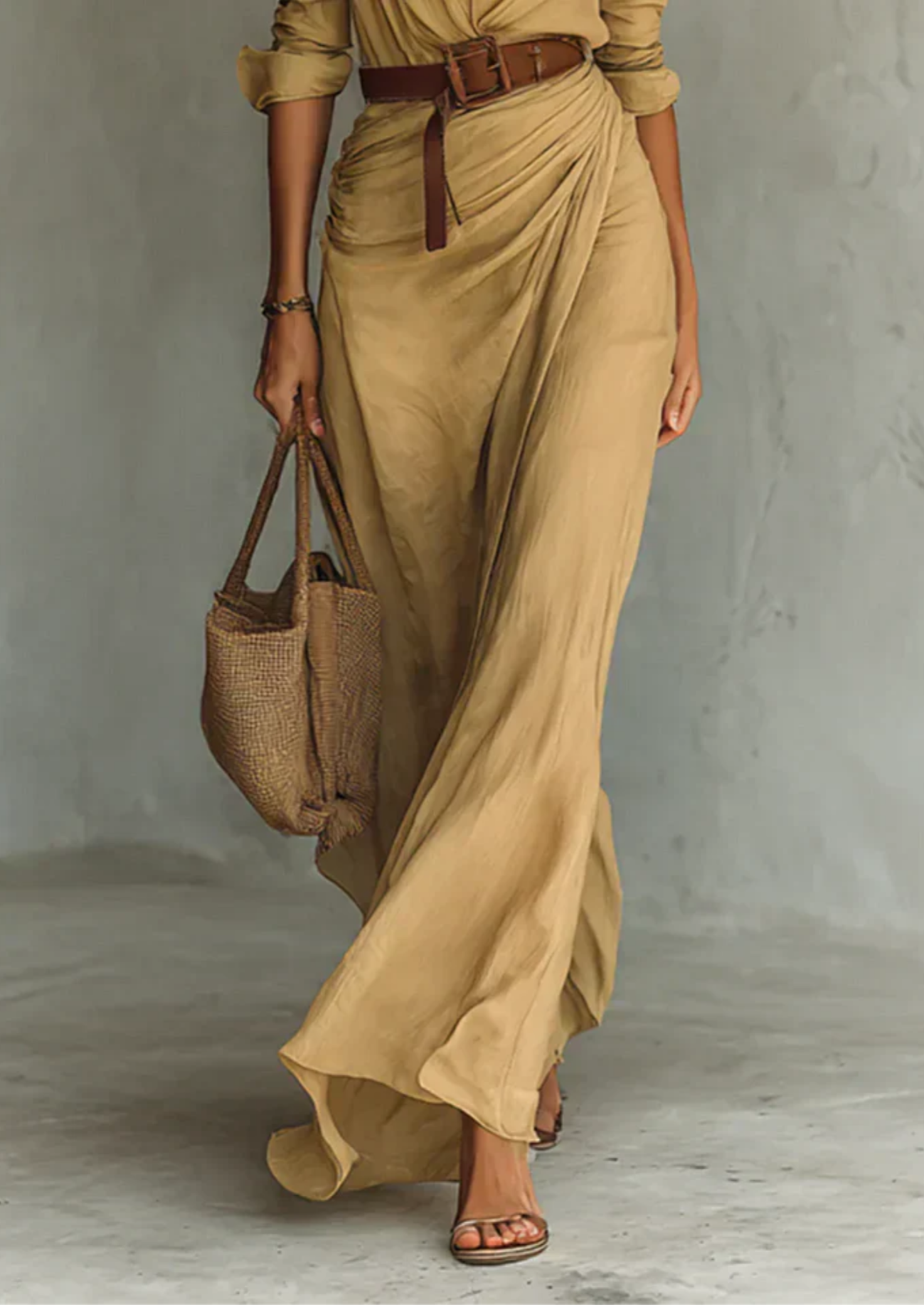 Women’s Wrap Maxi Dress with Long Sleeves and Belt