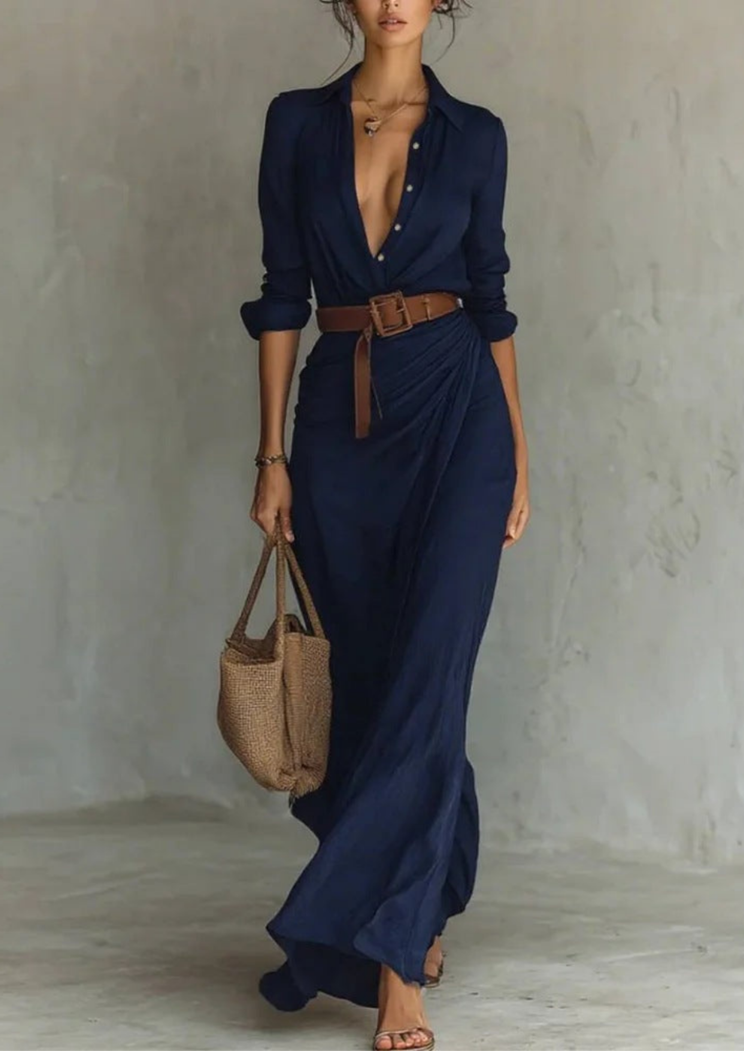Women’s Wrap Maxi Dress with Long Sleeves and Belt