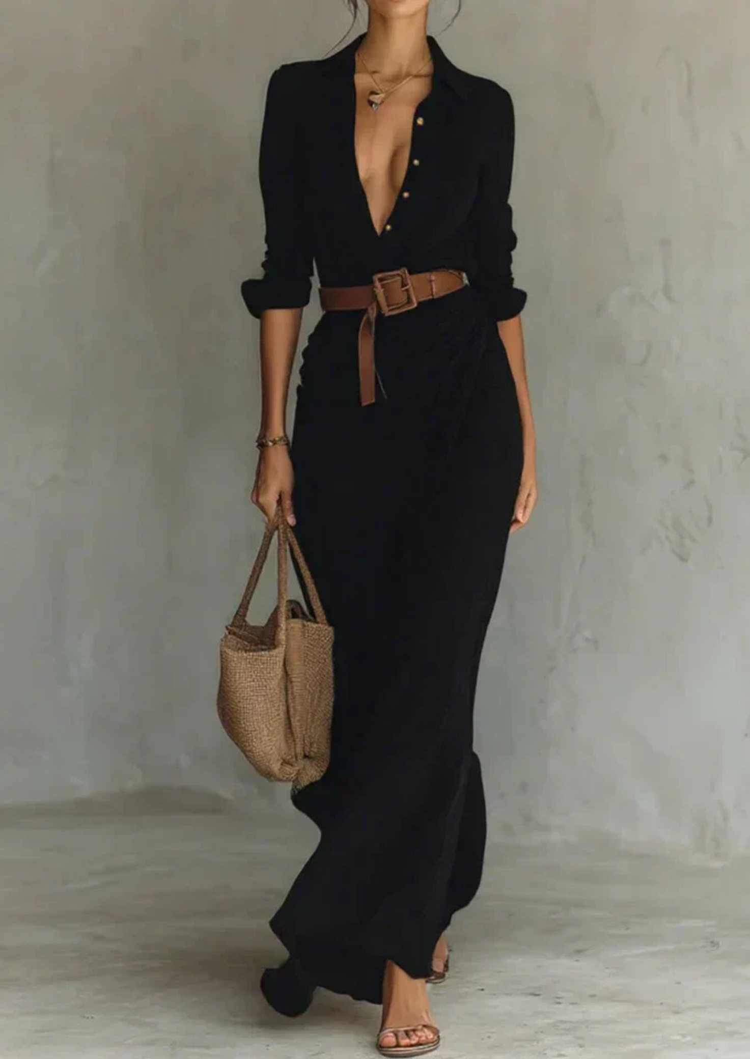 Women’s Wrap Maxi Dress with Long Sleeves and Belt