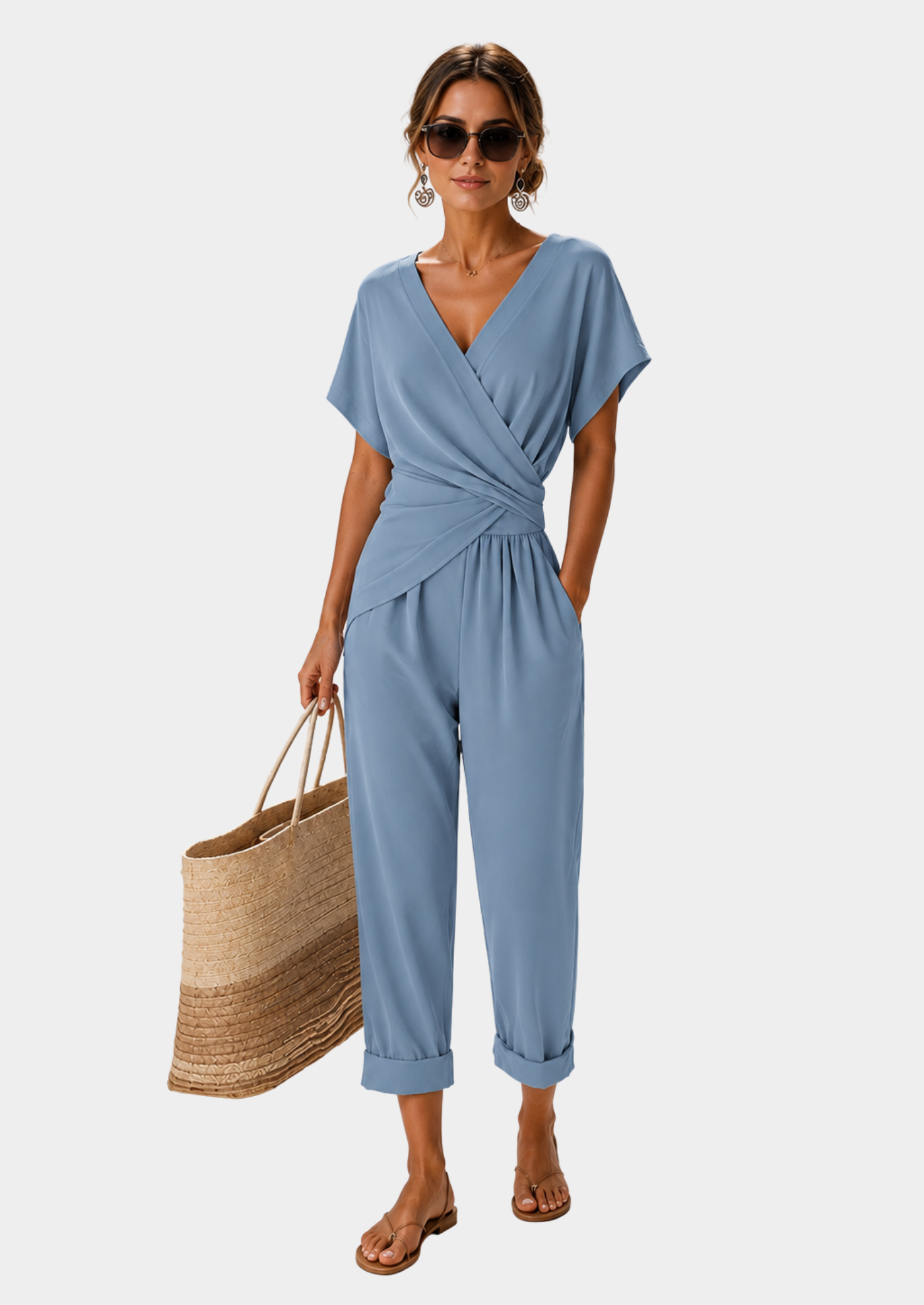 Women’s Wrap Top and Cropped Trousers Set