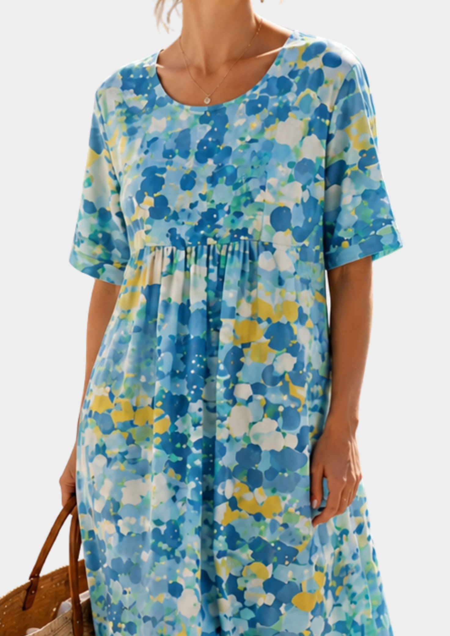 Women’s Floral Print Midi Dress with Short Sleeves