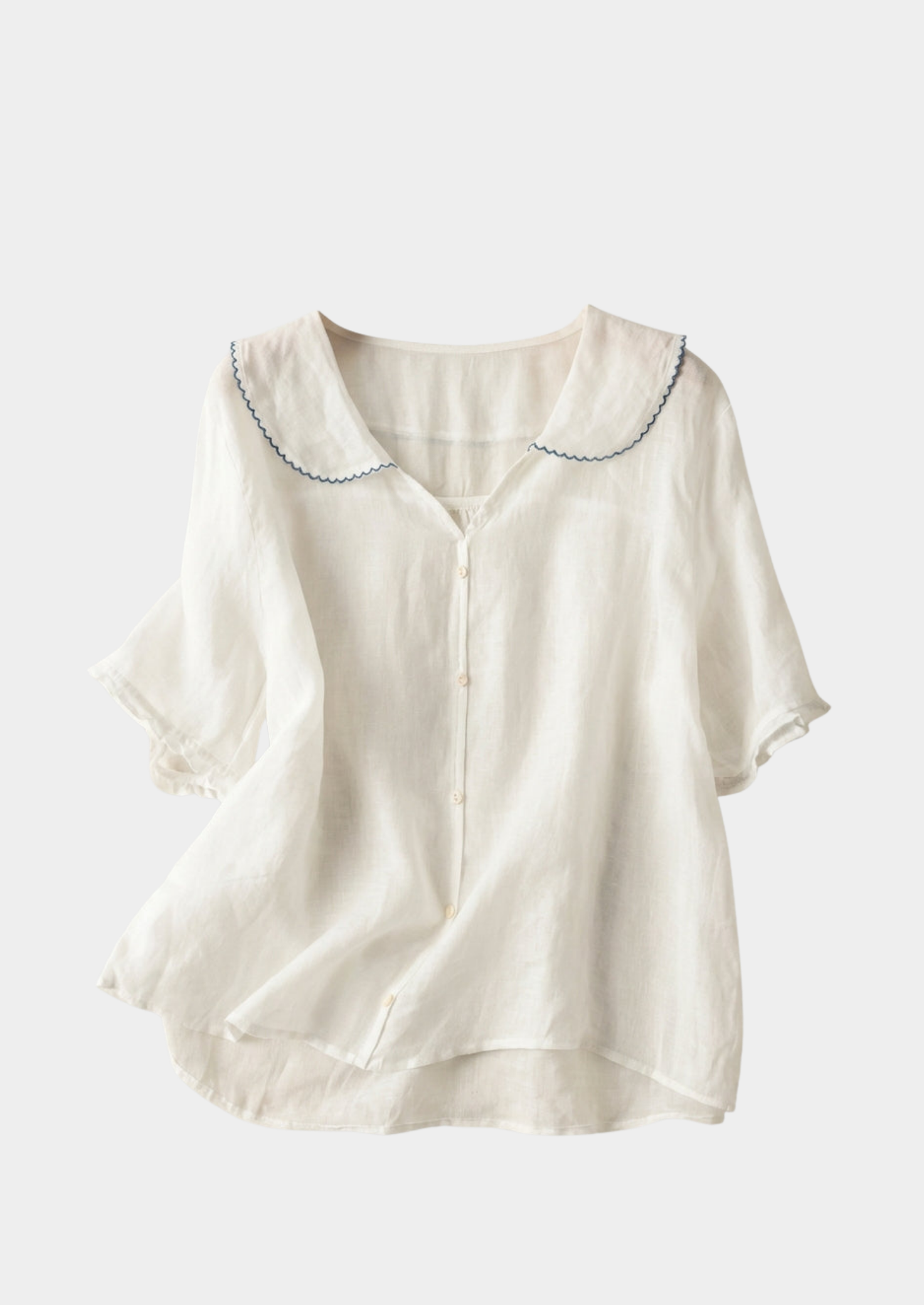 Women’s Short Sleeve Blouse with Button Placket and Rounded Collar