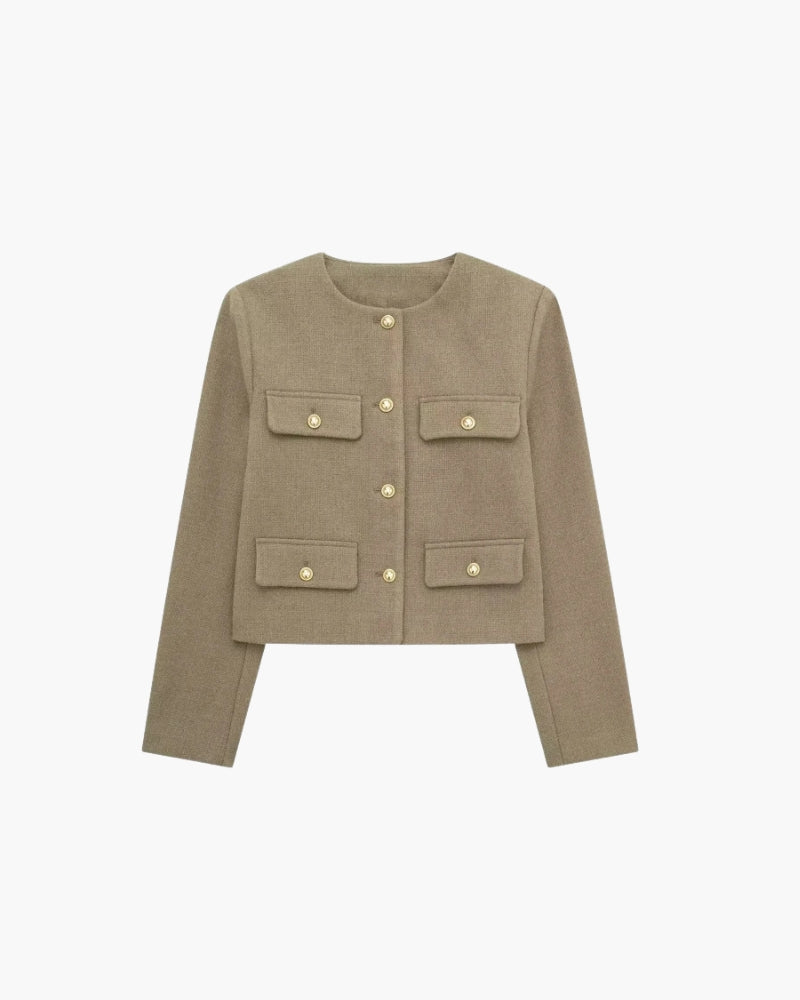 Women’s Cropped Blazer with Front Pockets and Button Detail