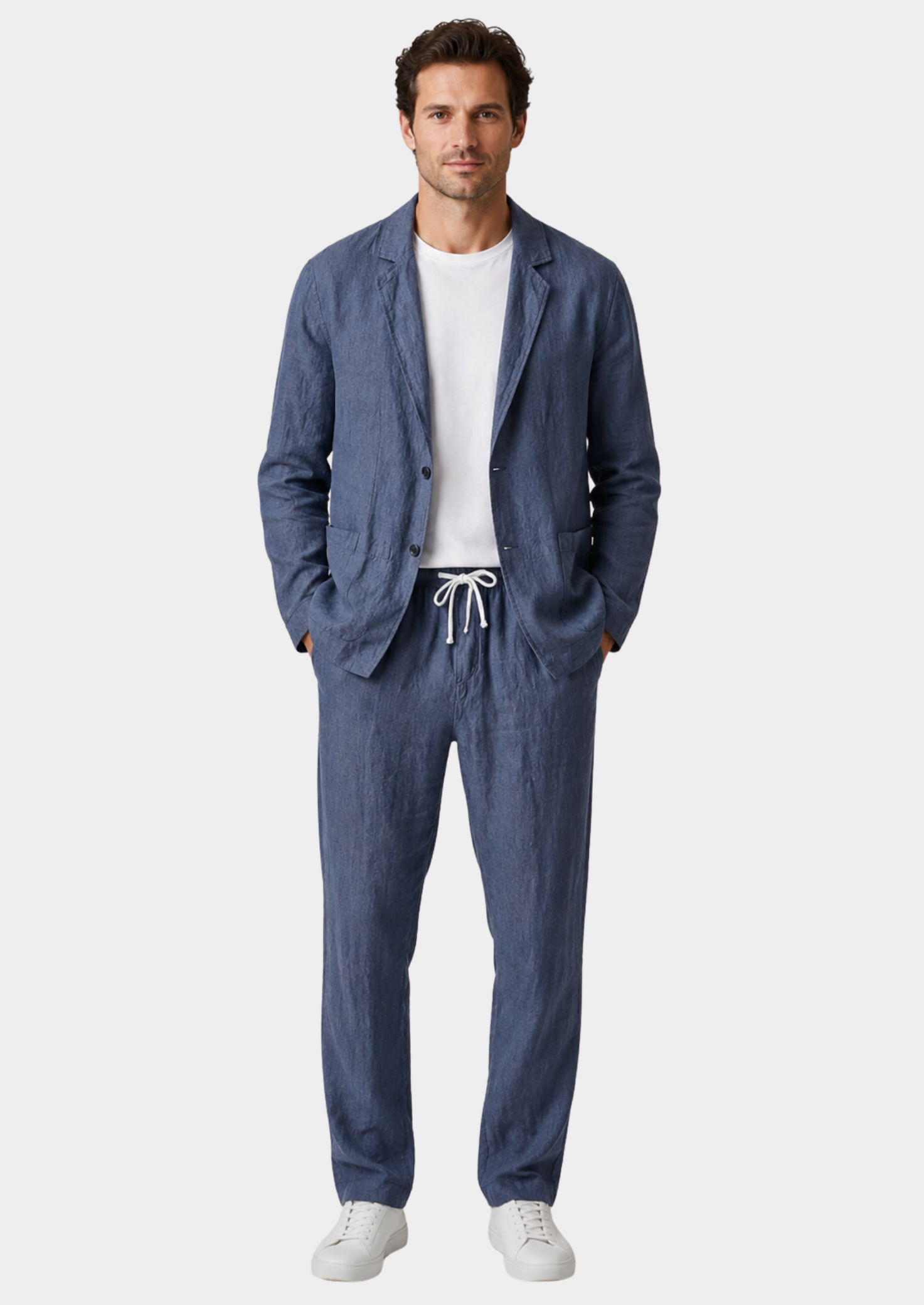 Men’s Blazer and Trouser Set with Single-Breasted Closure