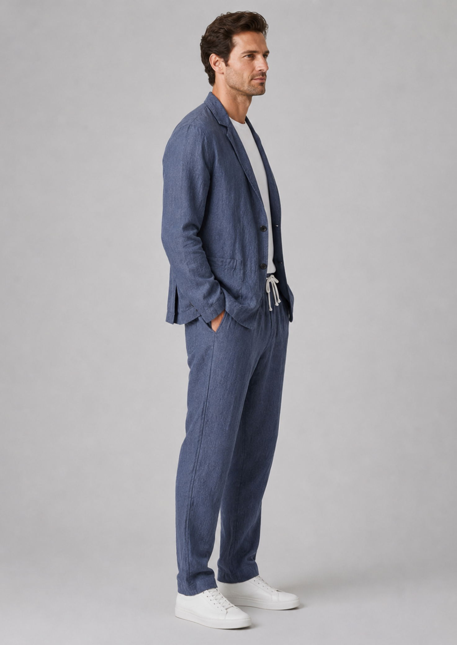 Men’s Blazer and Trouser Set with Single-Breasted Closure