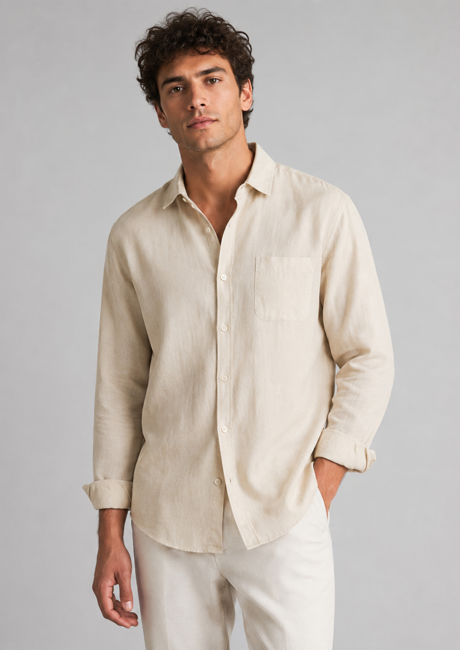 Men’s Button-Up Shirt with Chest Pocket