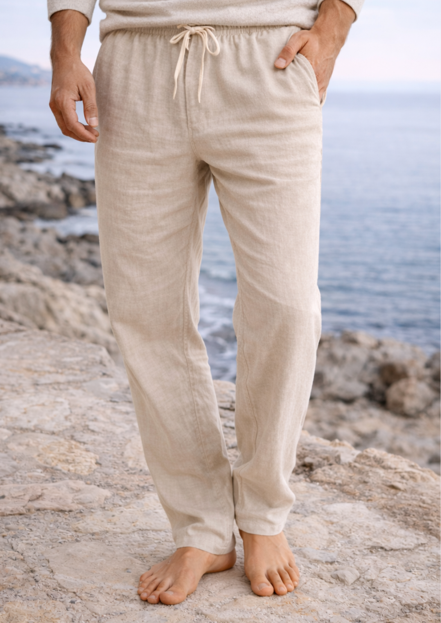 Men’s Drawstring Pants with Elastic Waist and Side Pockets