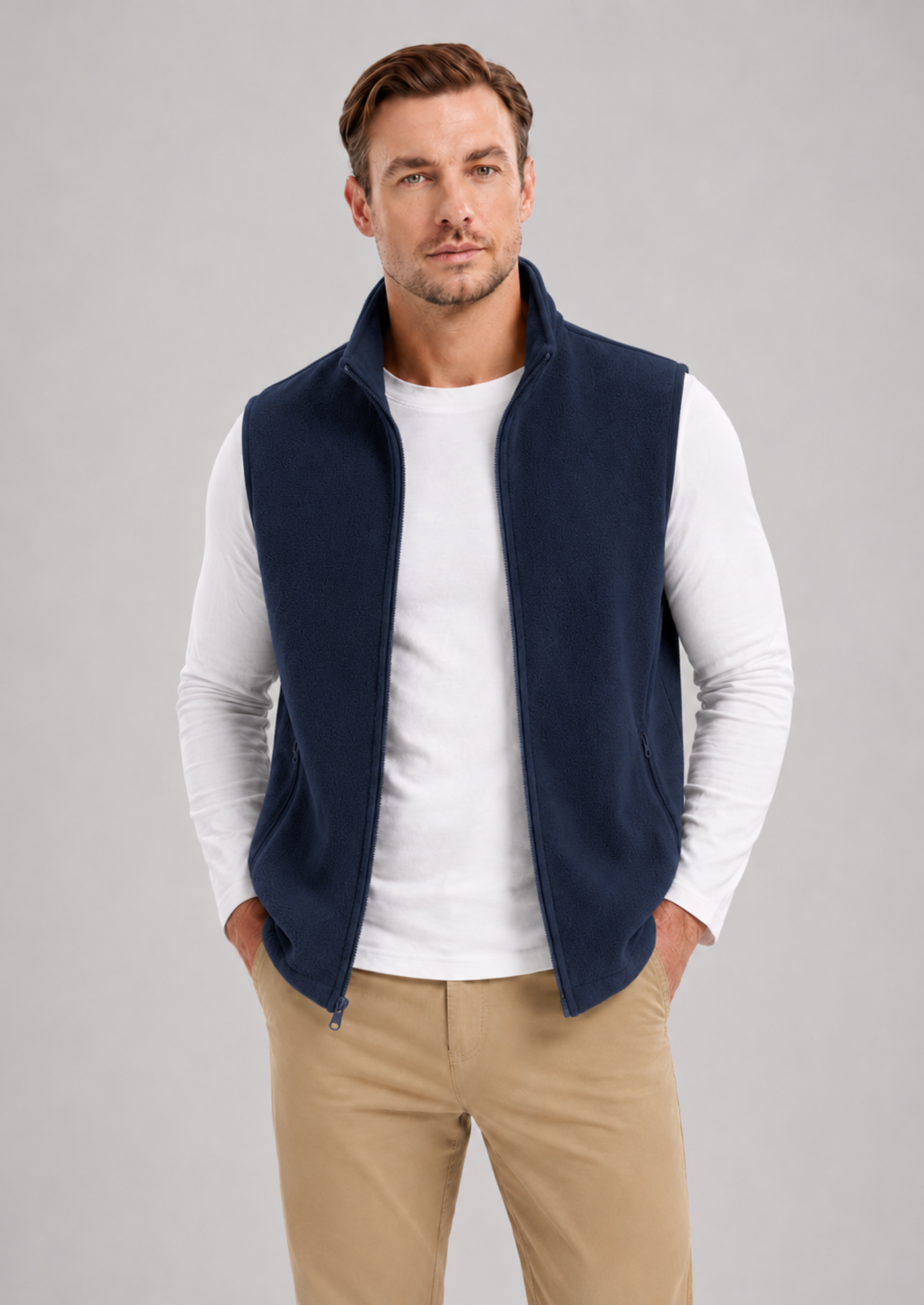 Men’s Fleece Gilet Jacket with Full Zipper and Pockets