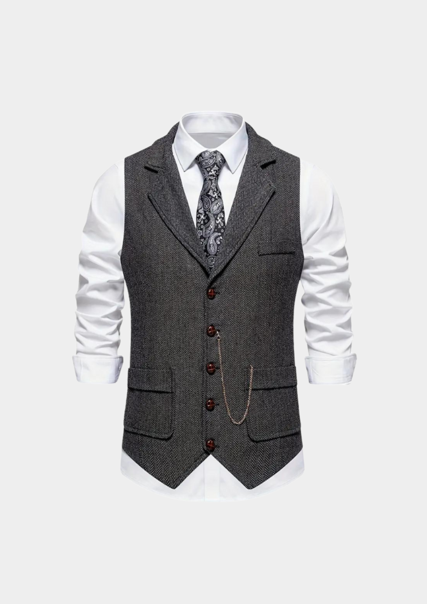 Men’s Herringbone Waistcoat with Lapel Collar