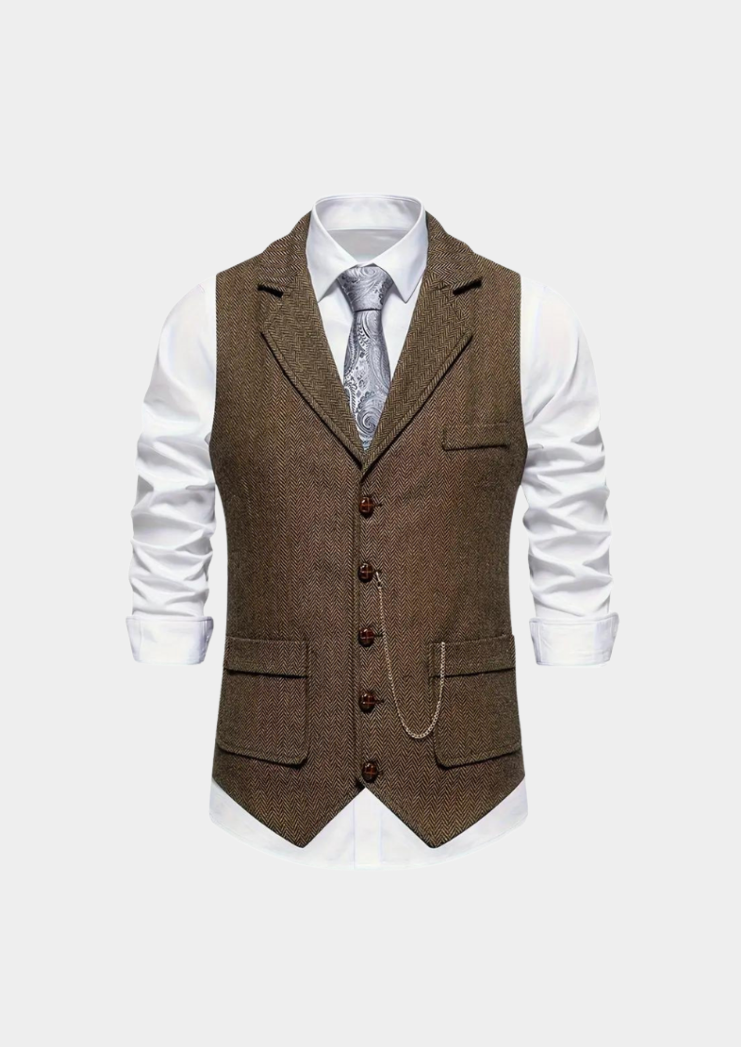 Men’s Herringbone Waistcoat with Lapel Collar
