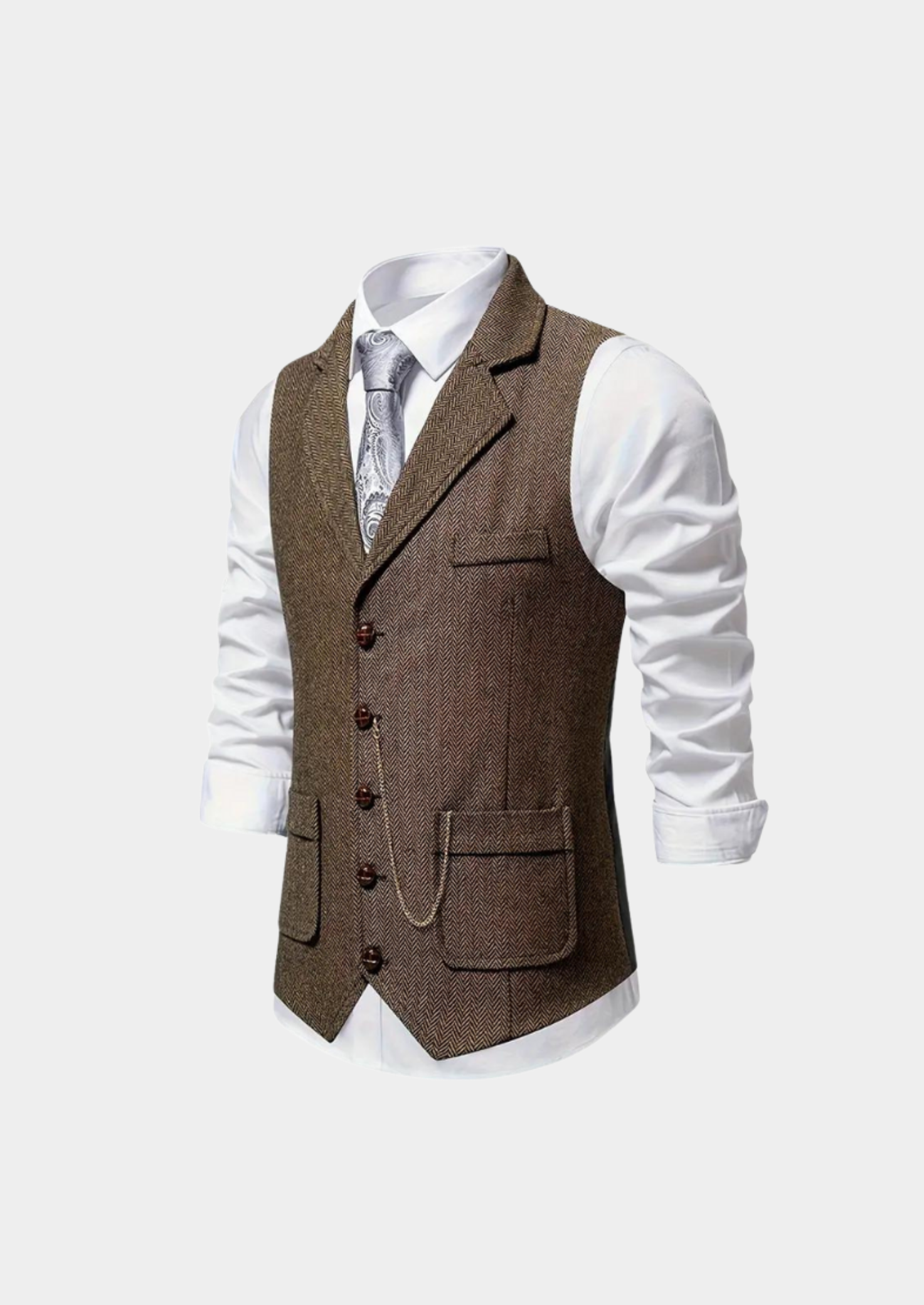 Men’s Herringbone Waistcoat with Lapel Collar