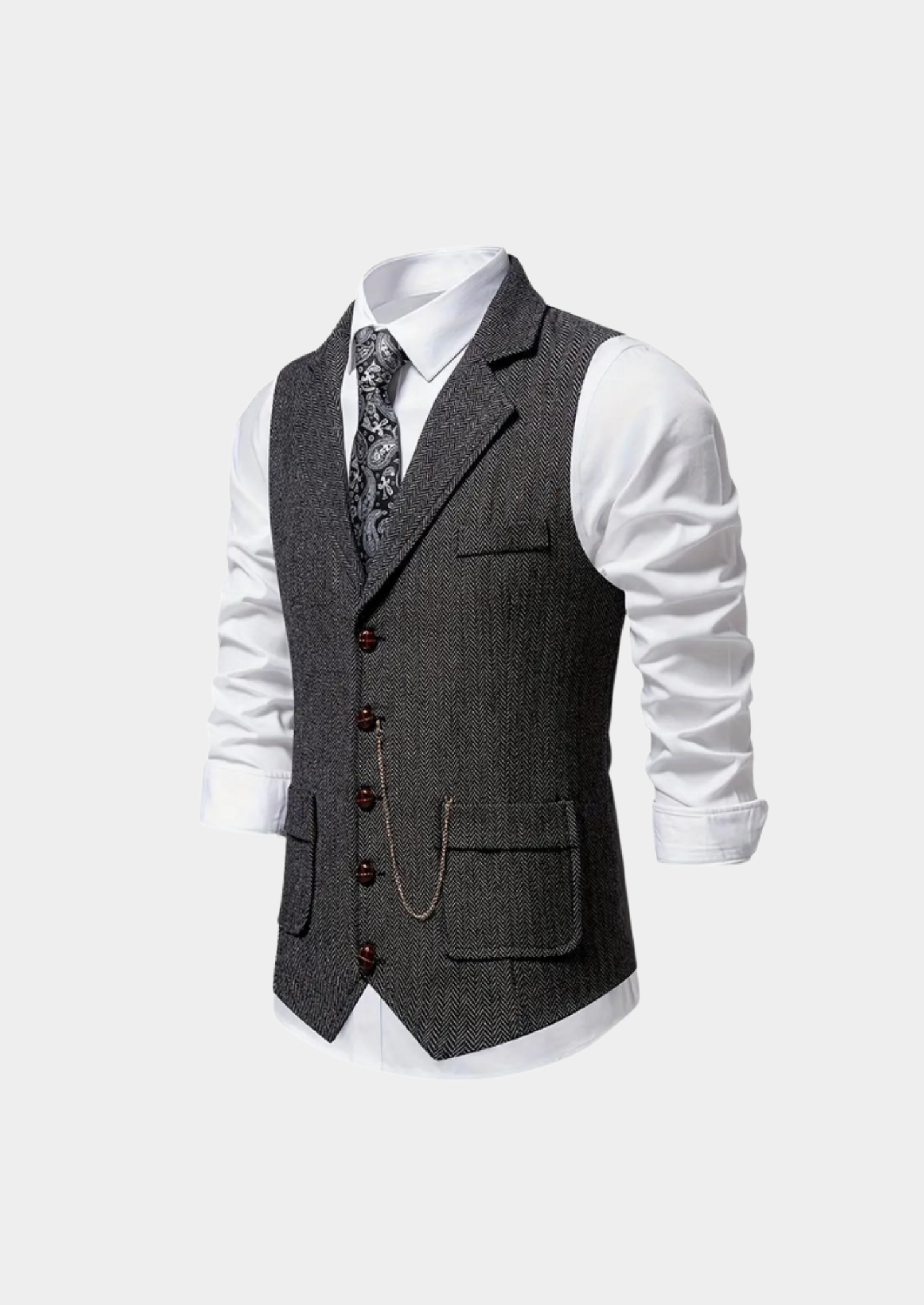 Men’s Herringbone Waistcoat with Lapel Collar