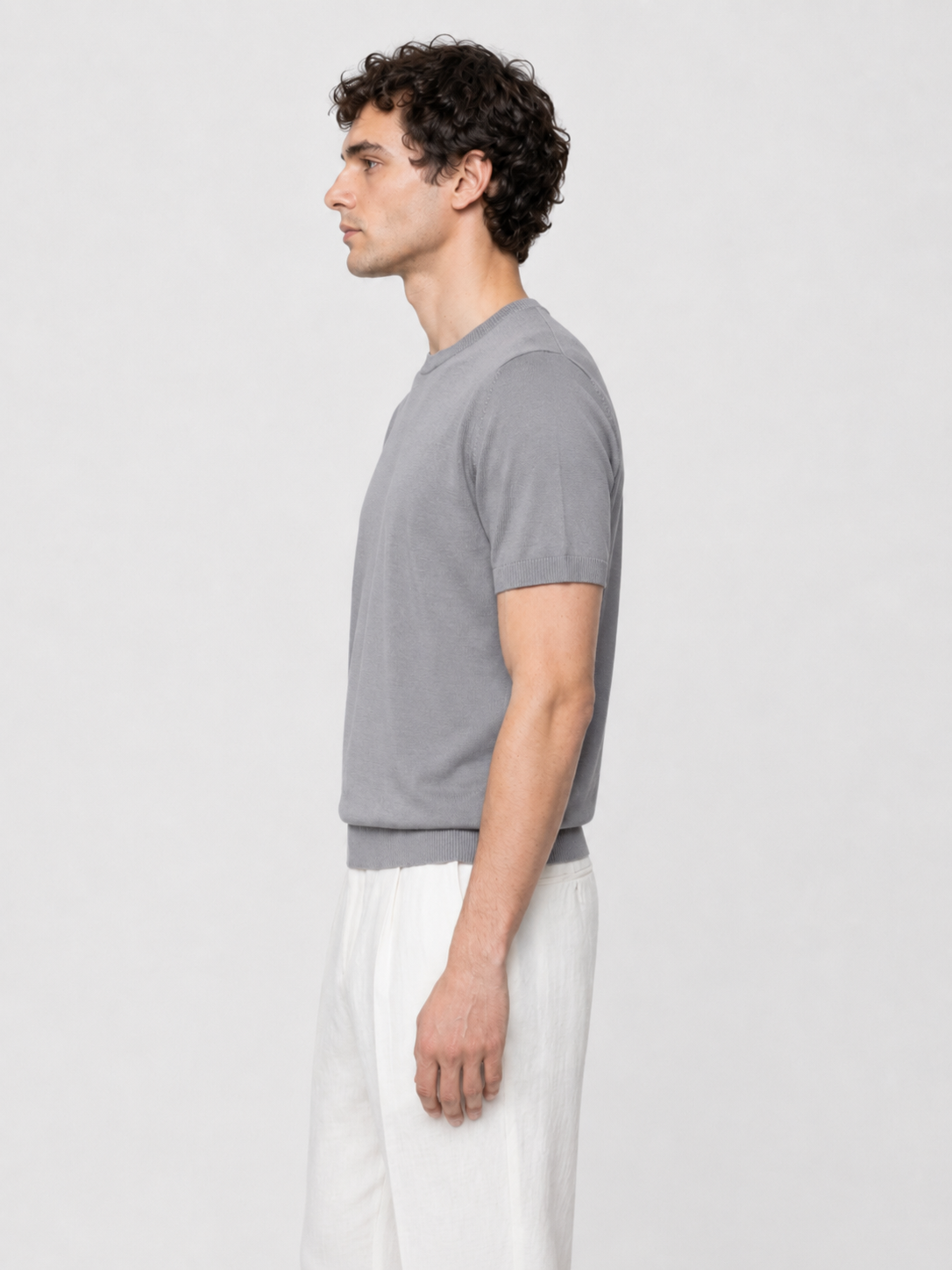 Men’s Knitted T-Shirt with Ribbed Trim