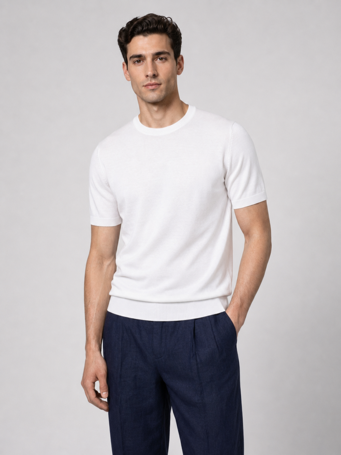 Men’s Knitted T-Shirt with Ribbed Trim