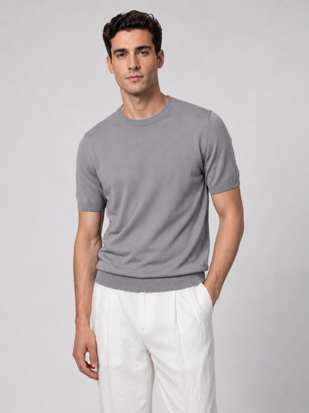 Men’s Knitted T-Shirt with Ribbed Trim