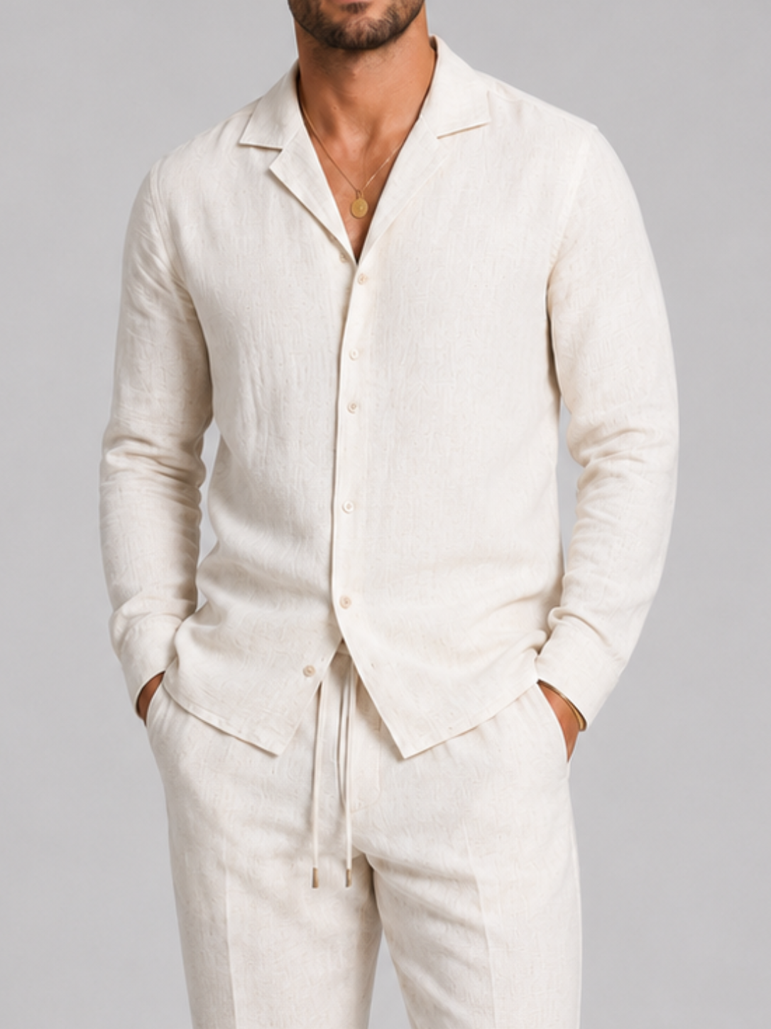 Men’s Linen-Style Shirt and Straight-Leg Trouser Set