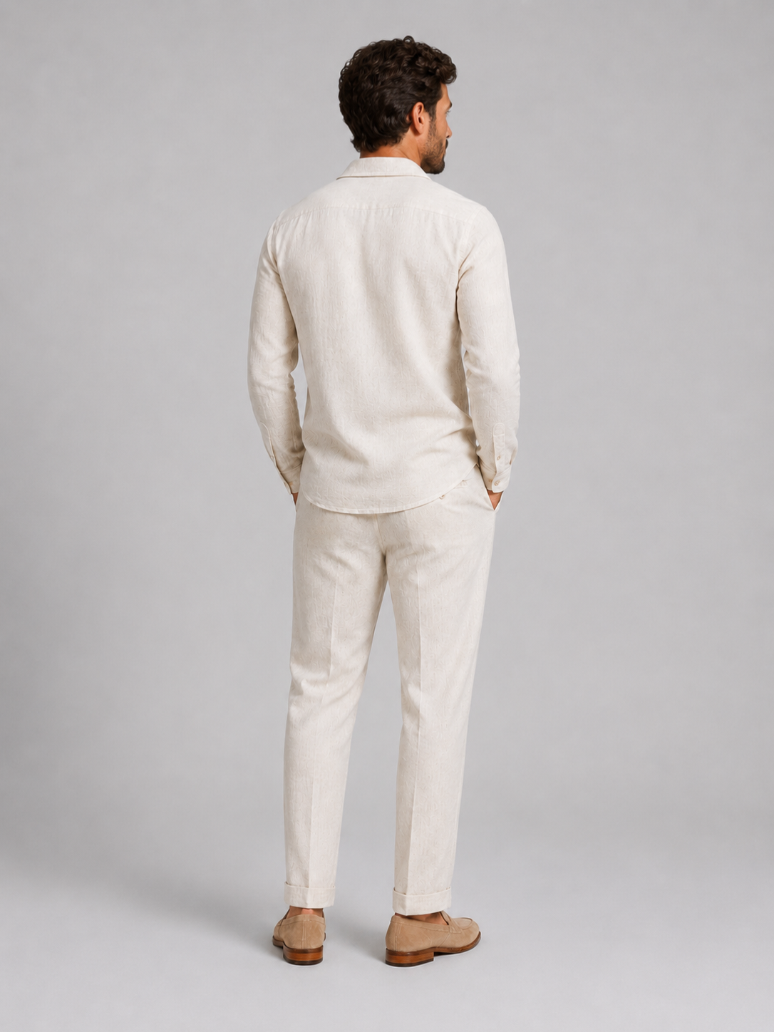 Men’s Linen-Style Shirt and Straight-Leg Trouser Set