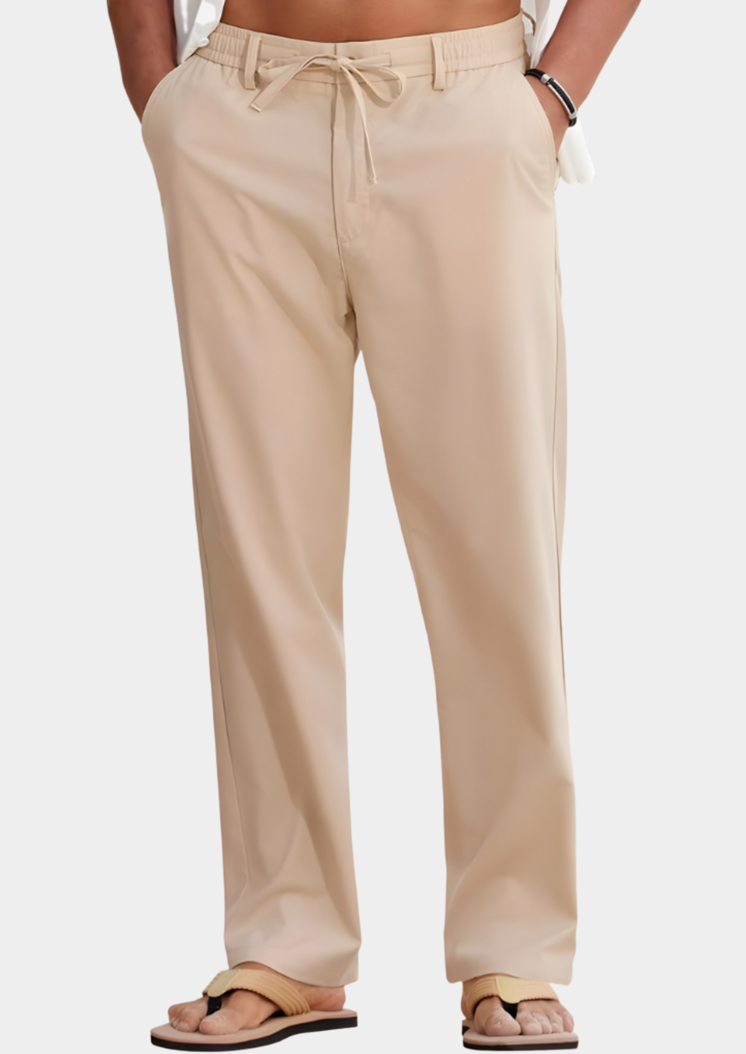 Men’s Linen Pants with Elastic Waistband and Relaxed Fit