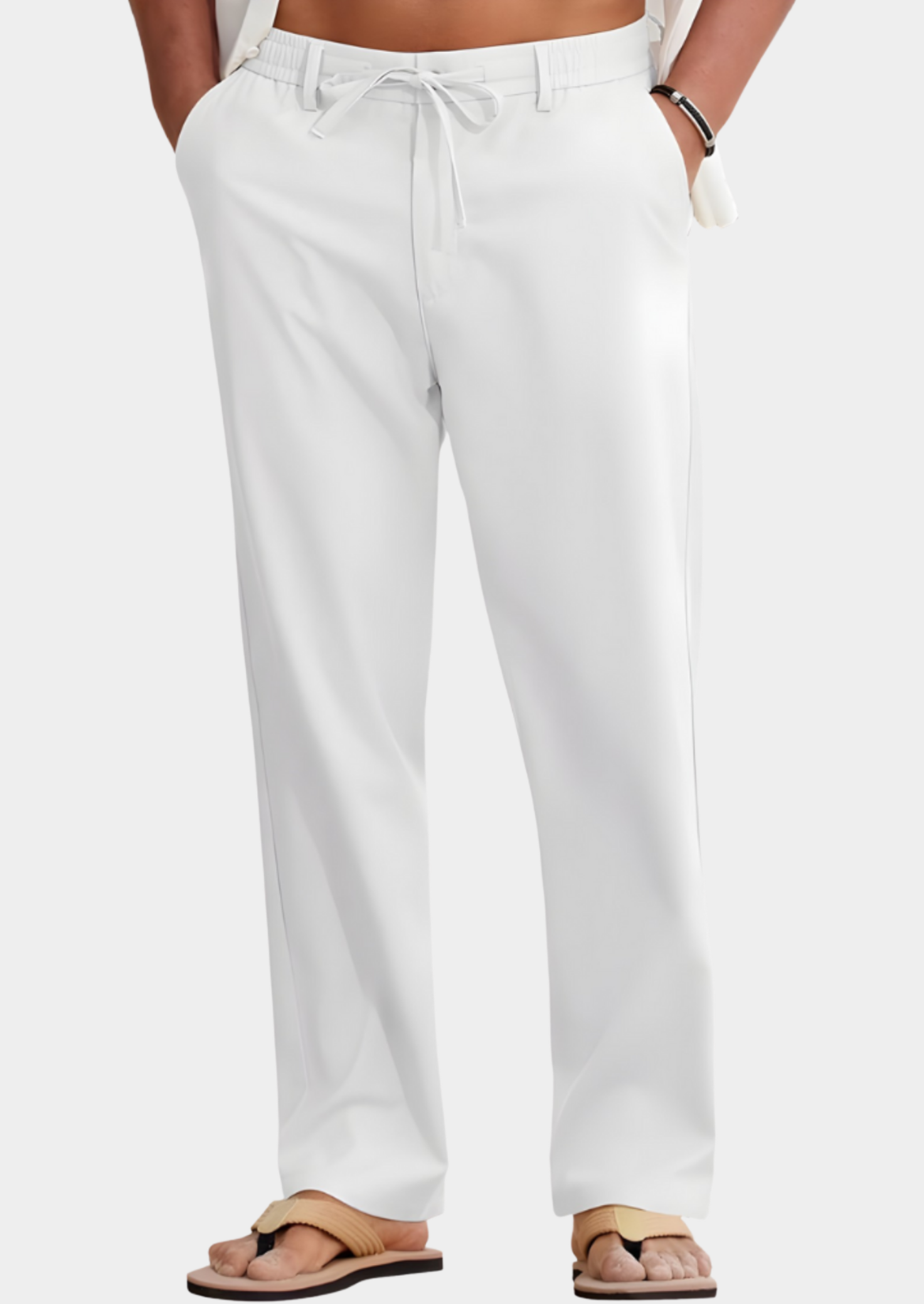 Men’s Linen Pants with Elastic Waistband and Relaxed Fit