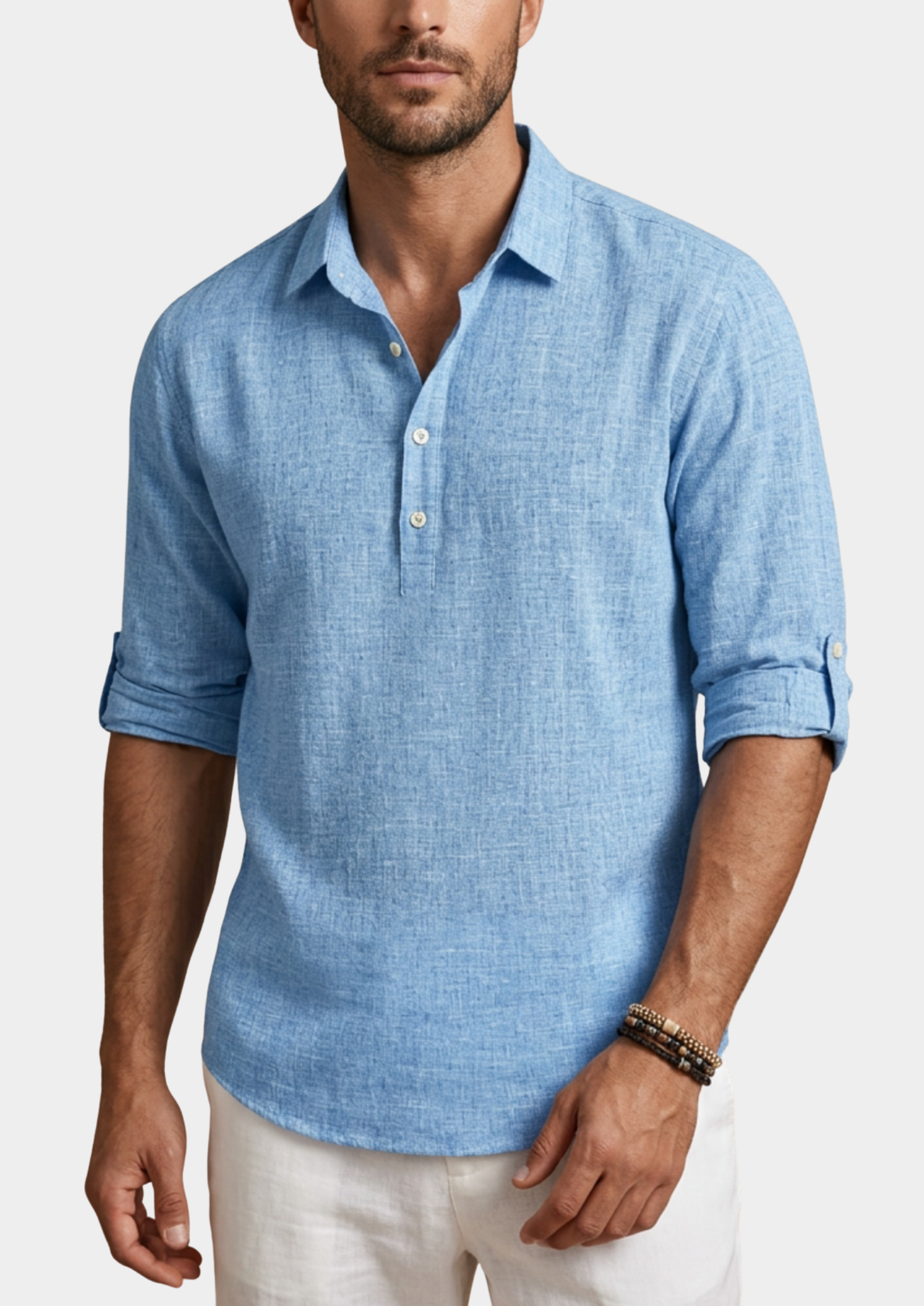 Men’s Linen Polo Shirt with Button Placket