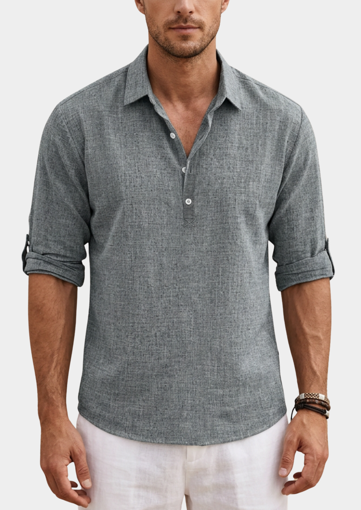 Men’s Linen Polo Shirt with Button Placket