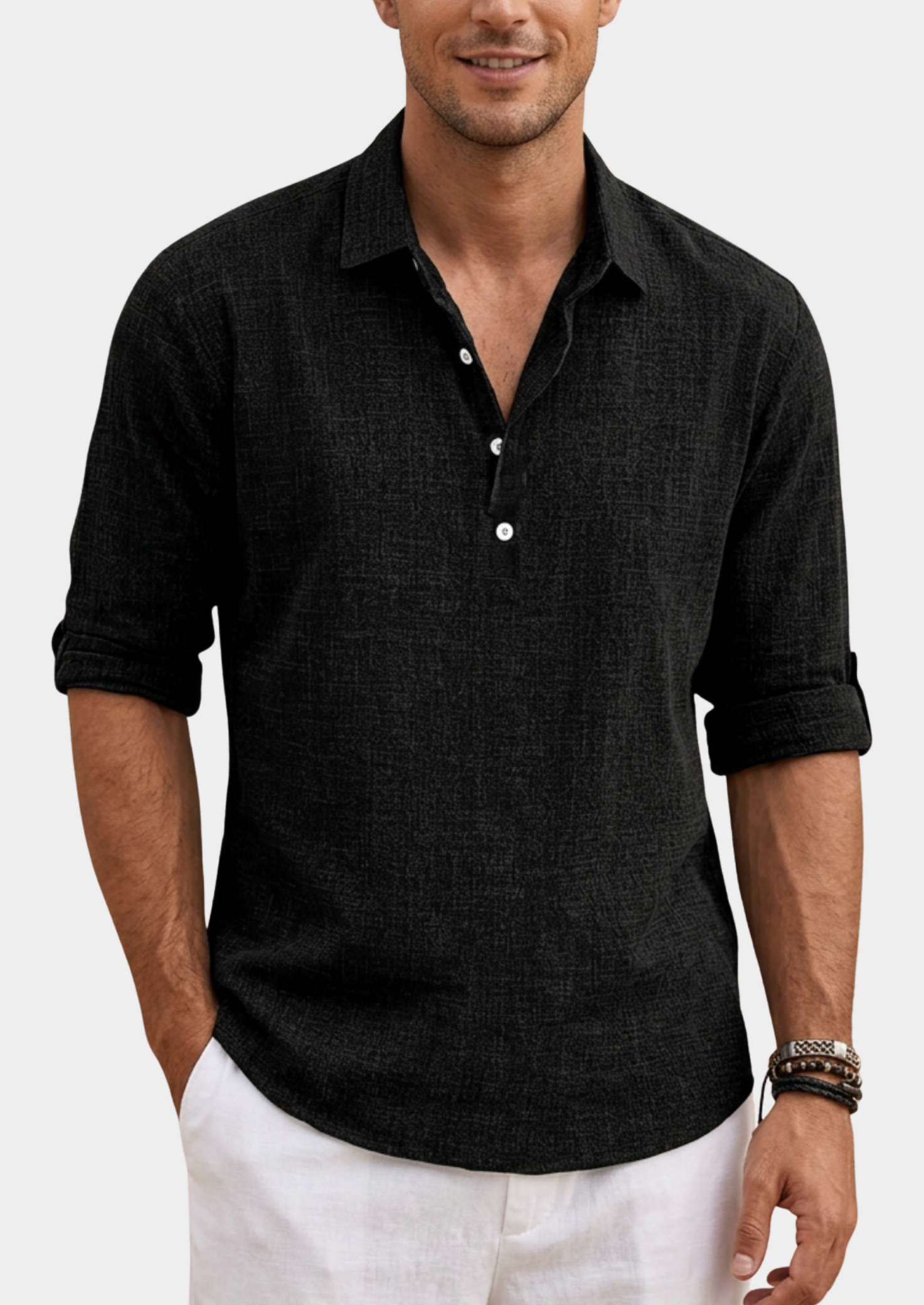 Men’s Linen Polo Shirt with Button Placket