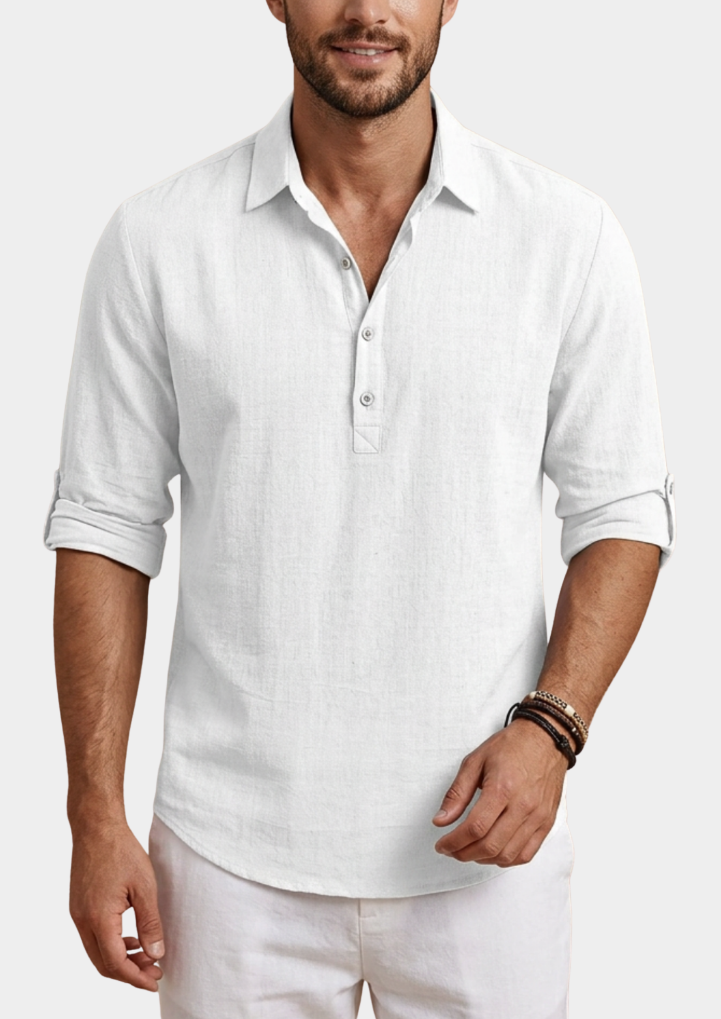 Men’s Linen Polo Shirt with Button Placket