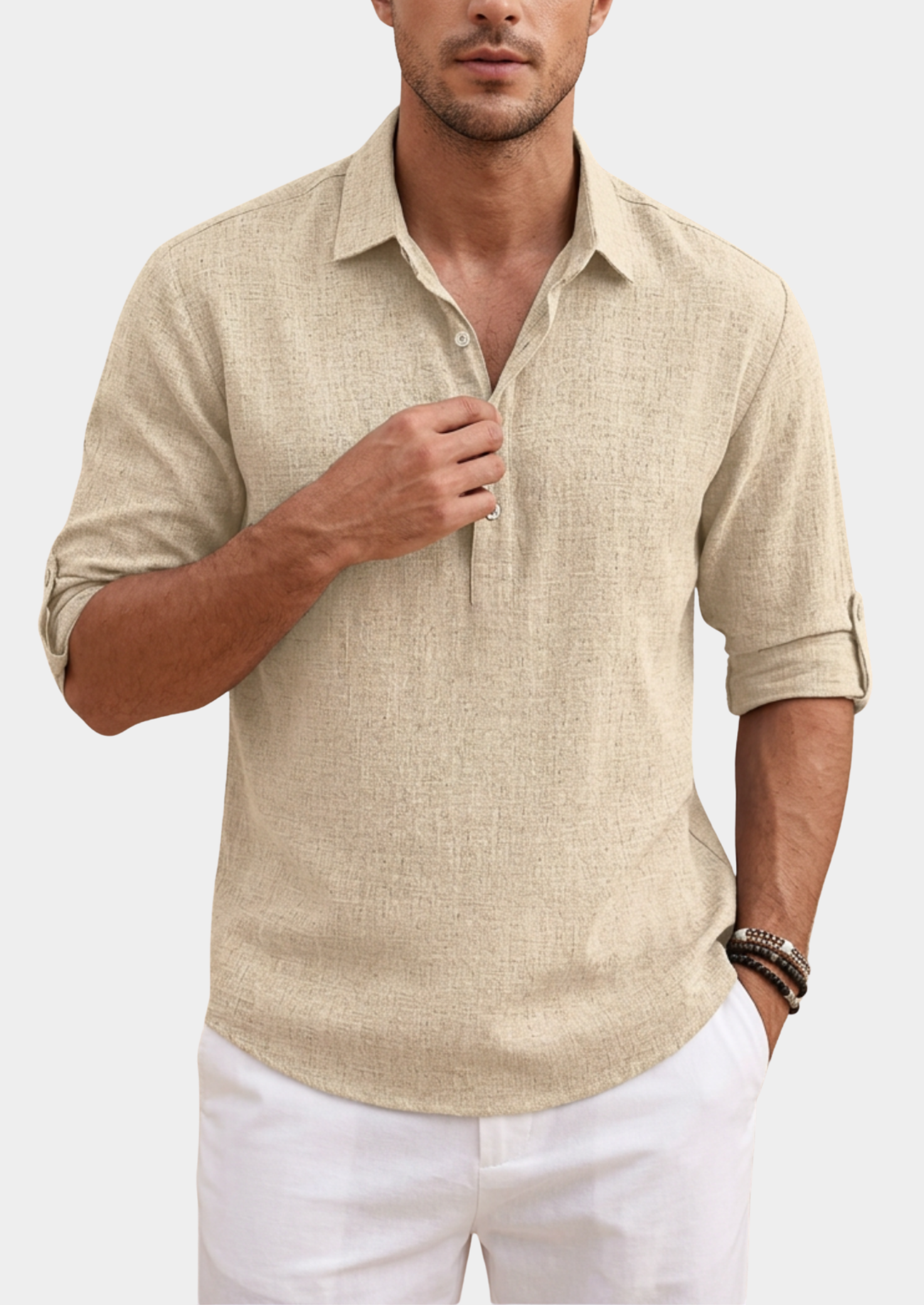 Men’s Linen Polo Shirt with Button Placket