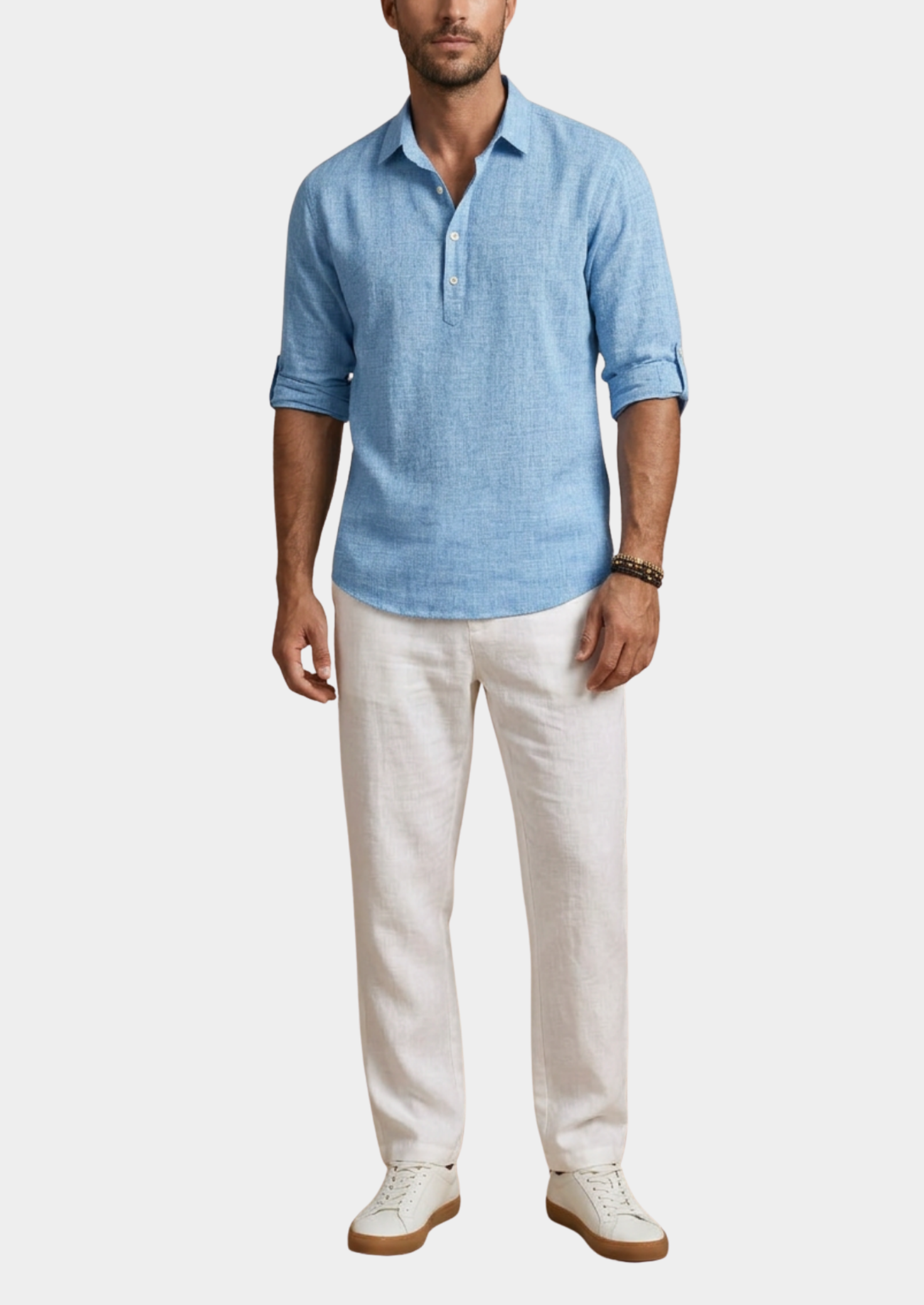 Men’s Linen Polo Shirt with Button Placket
