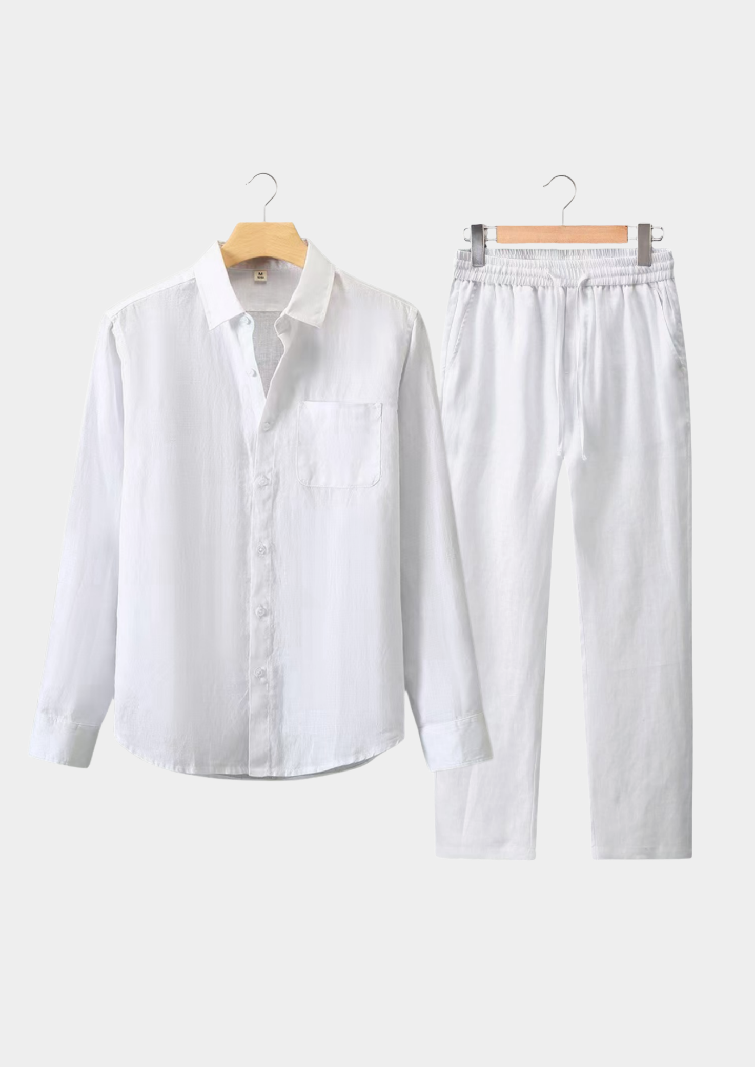 Men’s Long Sleeve Shirt and Trousers Set in White