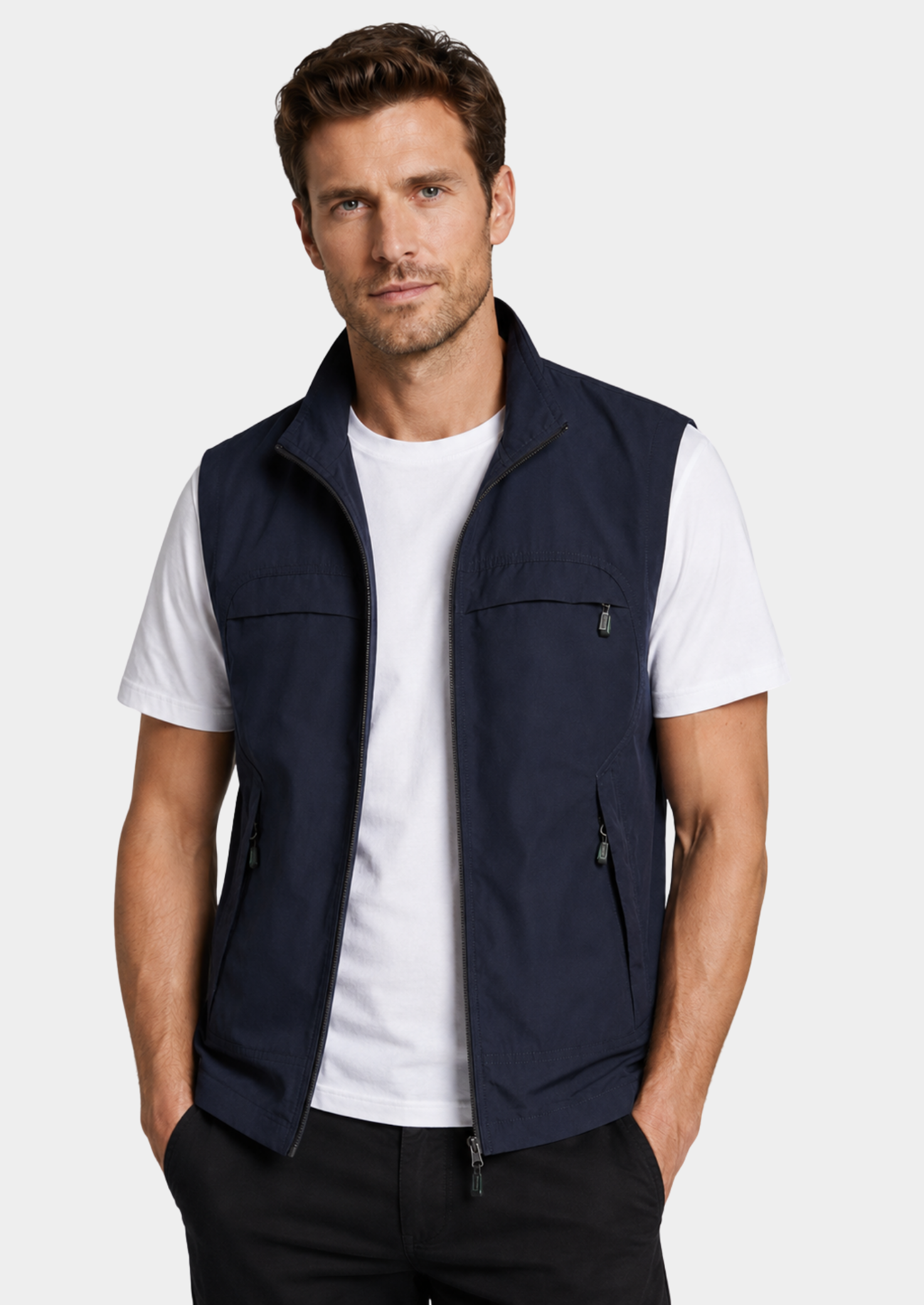 Men’s Mesh Gilet Jacket with Zipper and Multiple Pockets